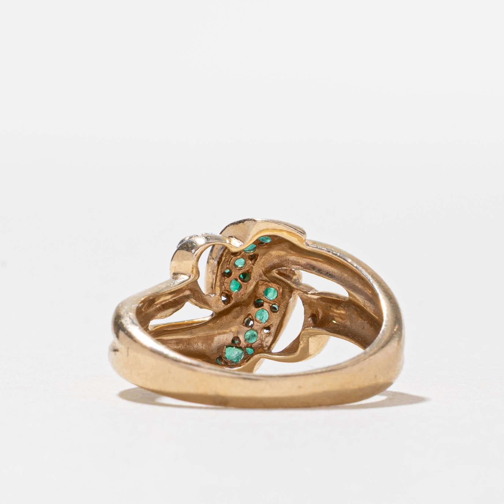 10k Emerald & Diamond Crossover Ring | 0.28ctw, 0.01ctw | SZ 5.5