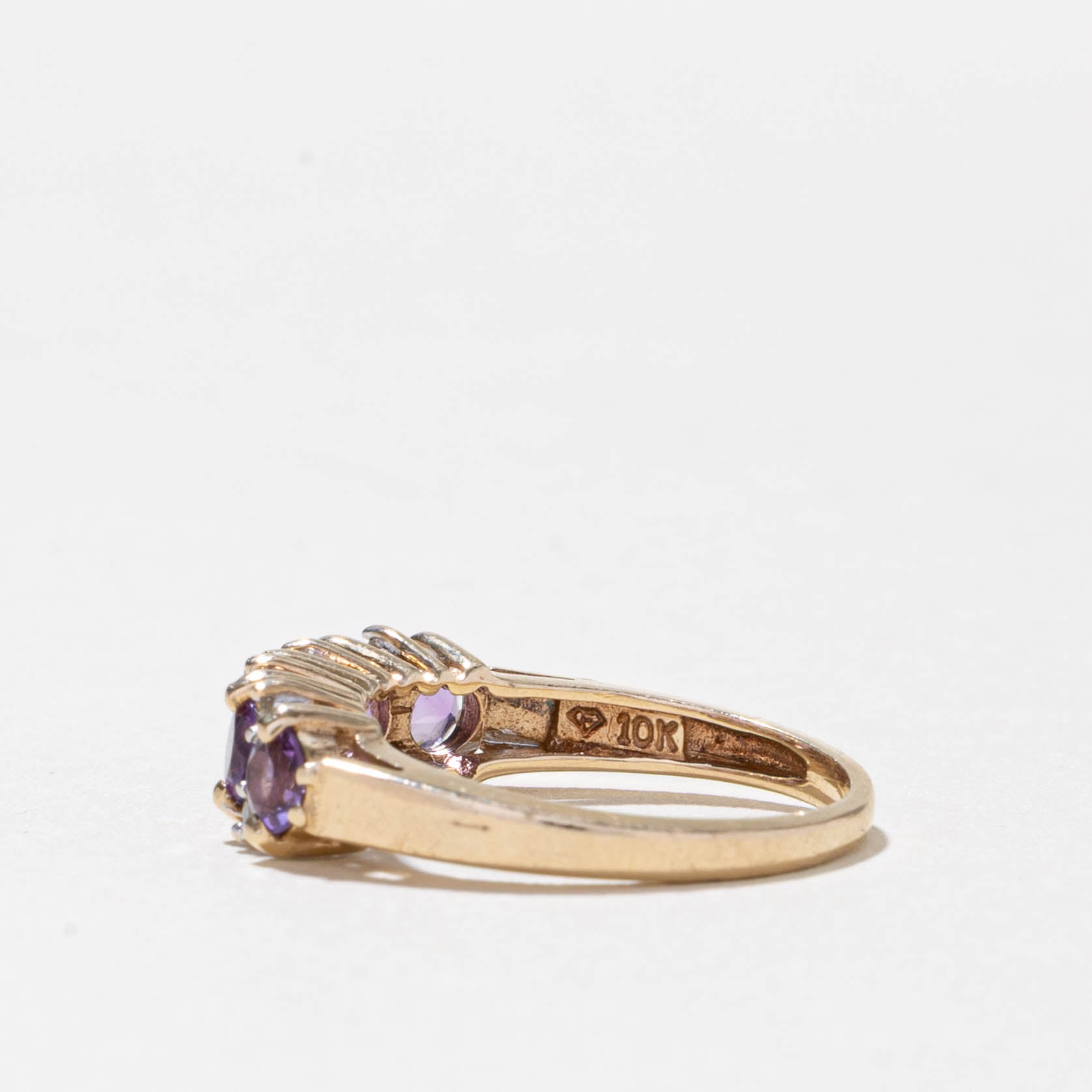 10k Five Stone Amethyst & Diamond Accented Ring | 0.65ctw, 0.04ctw | SZ 4.5