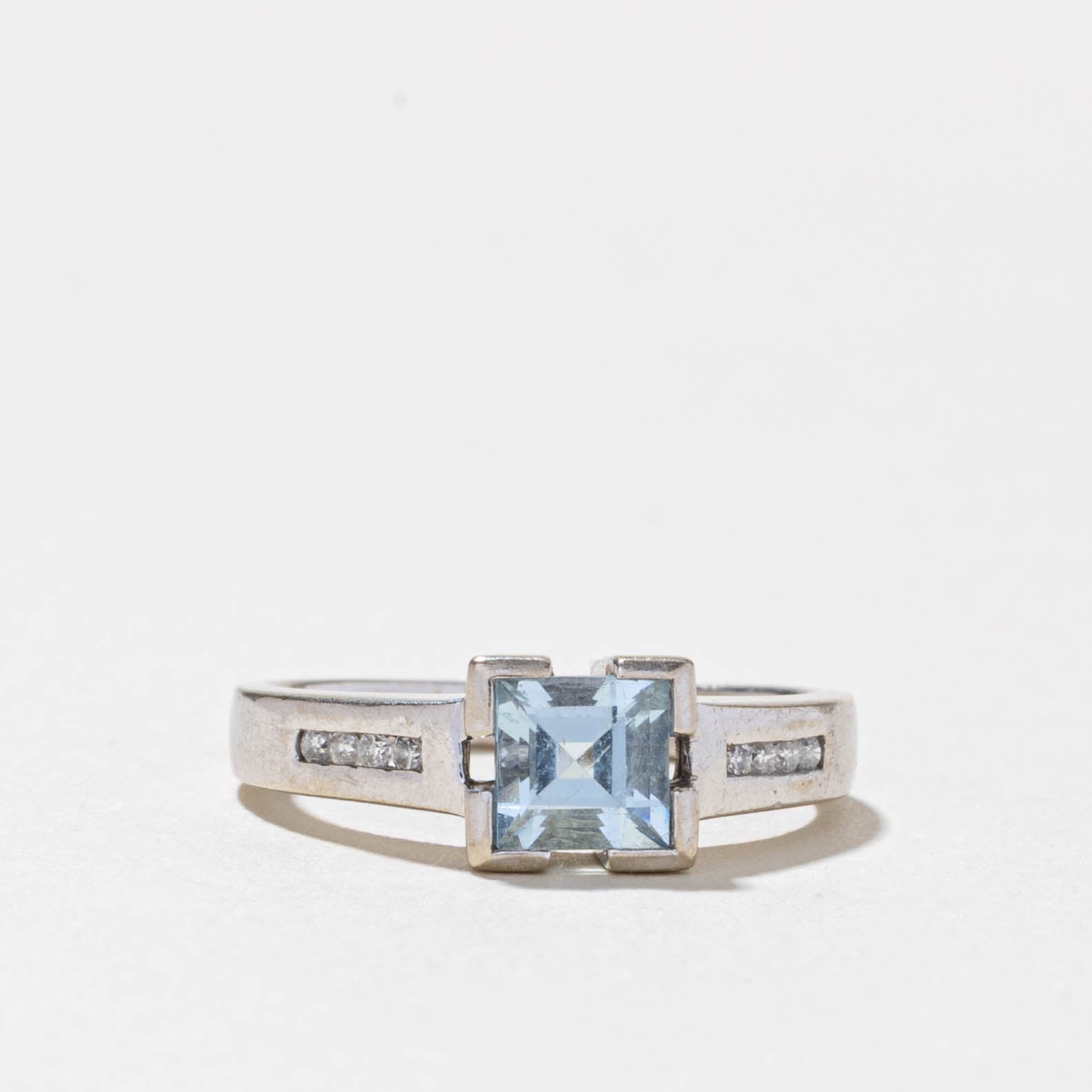 10k Square Cut Aquamarine & Diamond Ring | 0.55ct, 0.04ctw | SZ 5.5