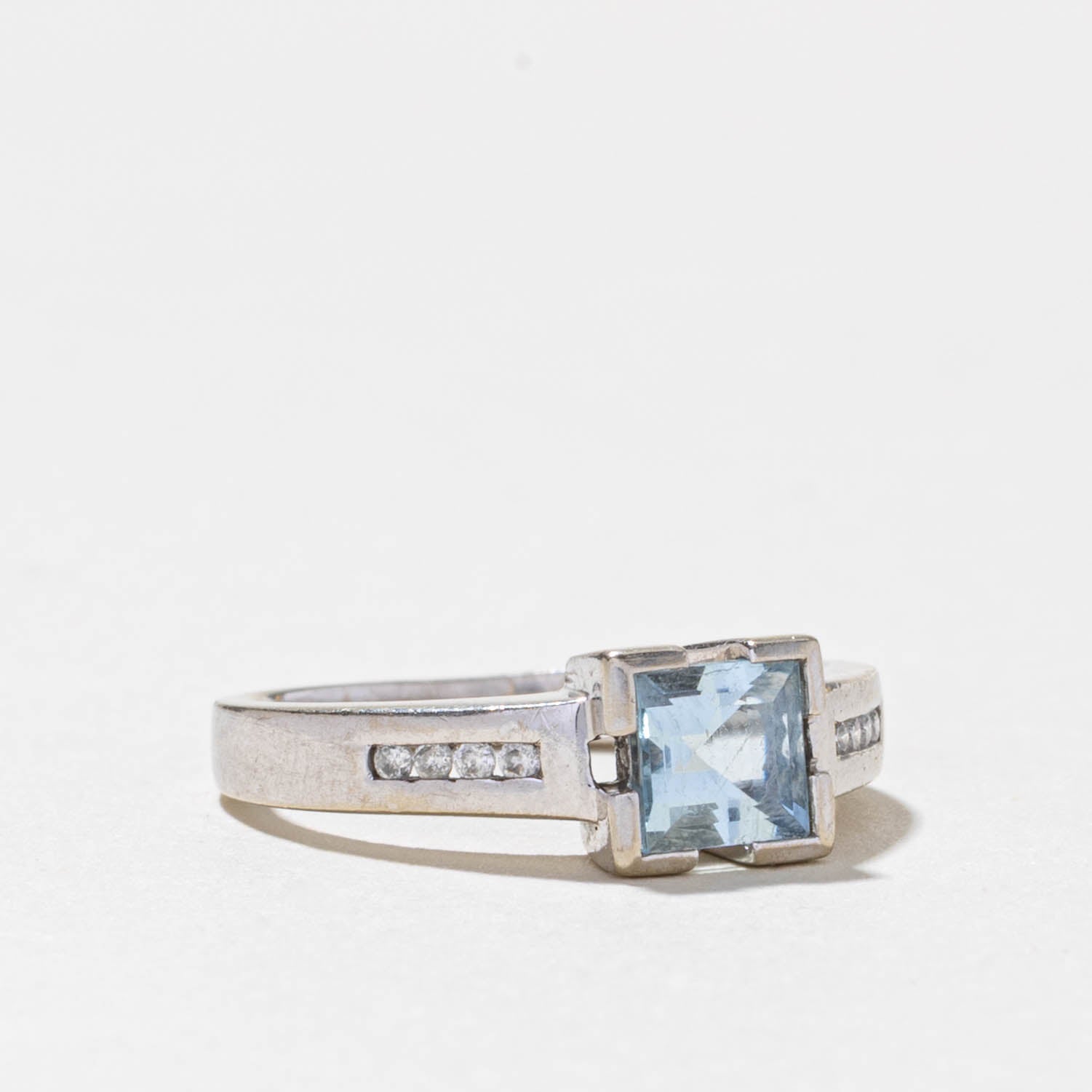 10k Square Cut Aquamarine & Diamond Ring | 0.55ct, 0.04ctw | SZ 5.5