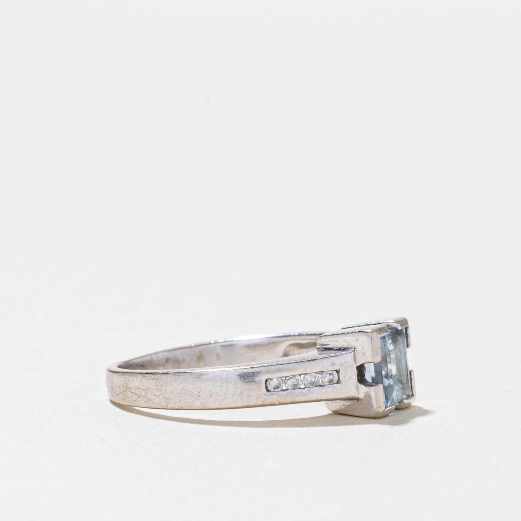 10k Square Cut Aquamarine & Diamond Ring | 0.55ct, 0.04ctw | SZ 5.5