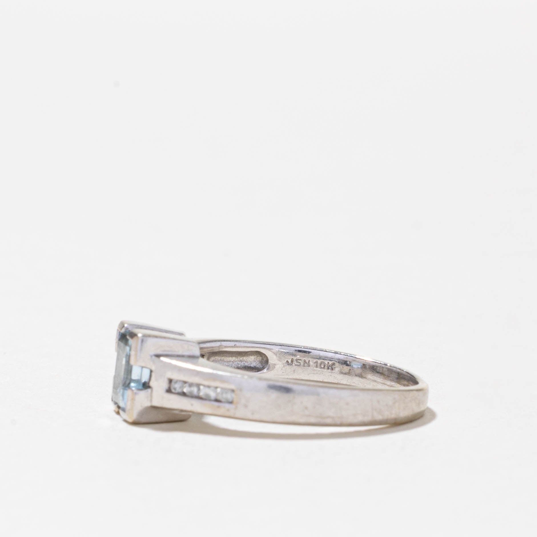 10k Square Cut Aquamarine & Diamond Ring | 0.55ct, 0.04ctw | SZ 5.5