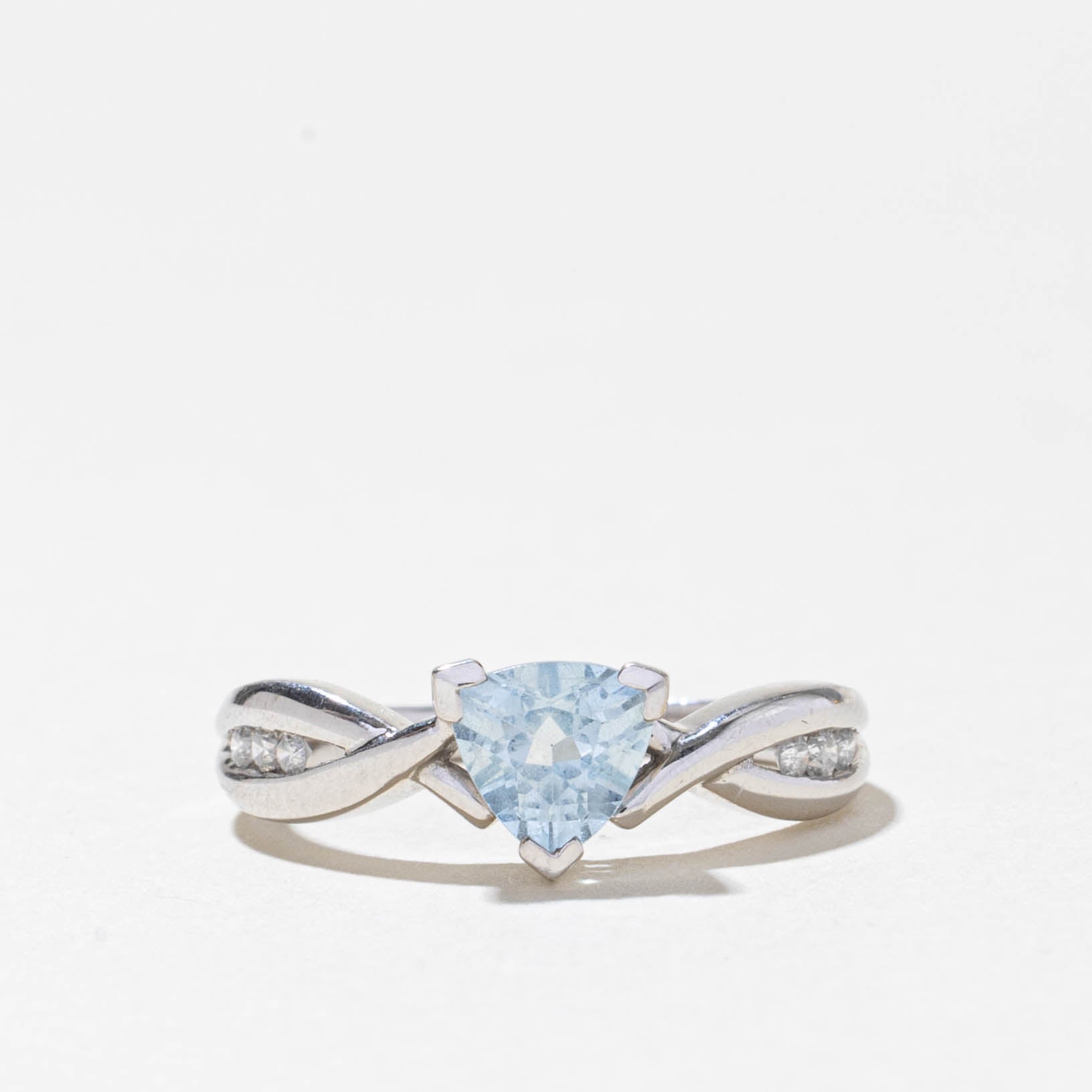 10k Aquamarine & Diamond Crossover Ring | 0.45ct, 0.03ctw | SZ 7.25
