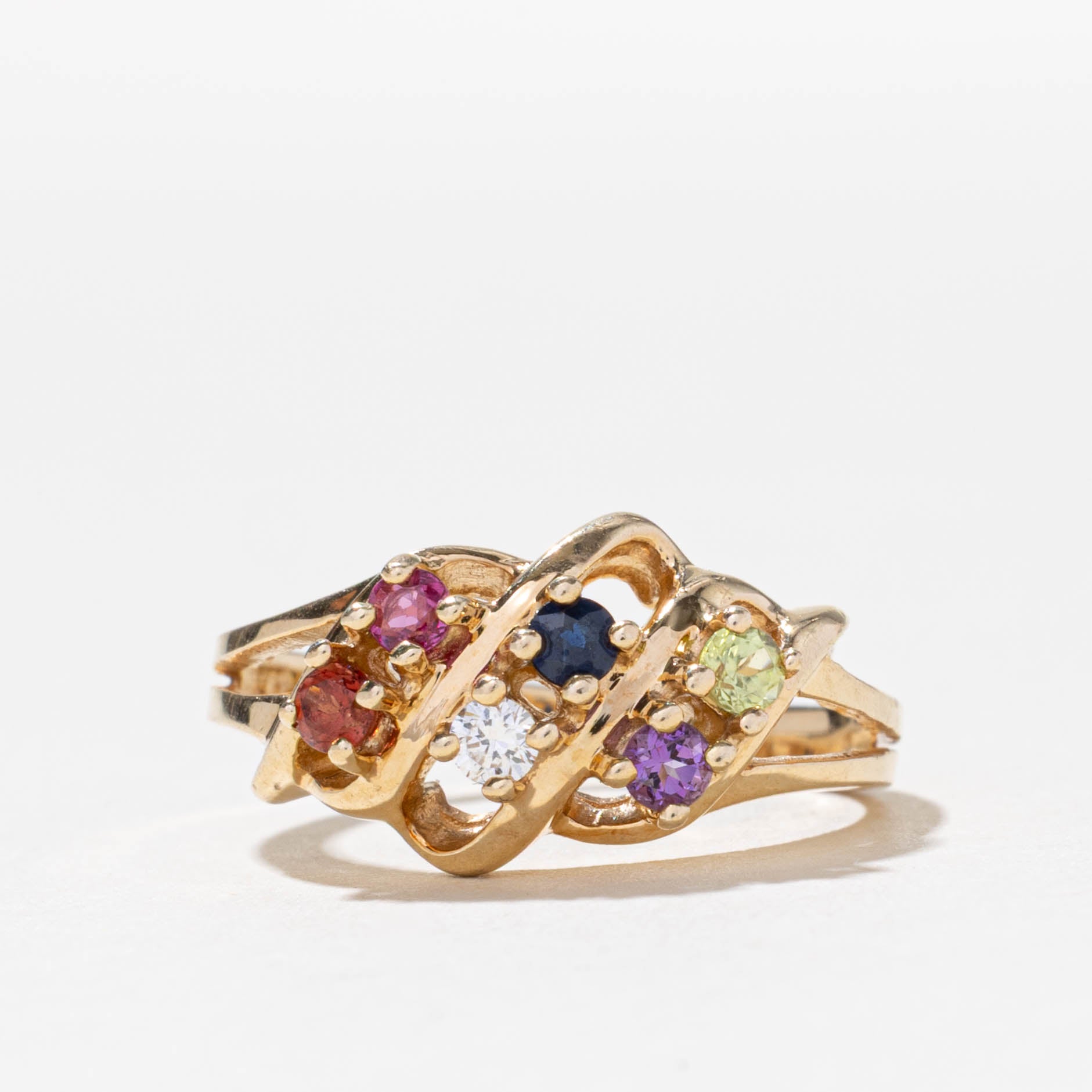 14k Multi Gemstone Cluster Croissant Ring | SZ 7