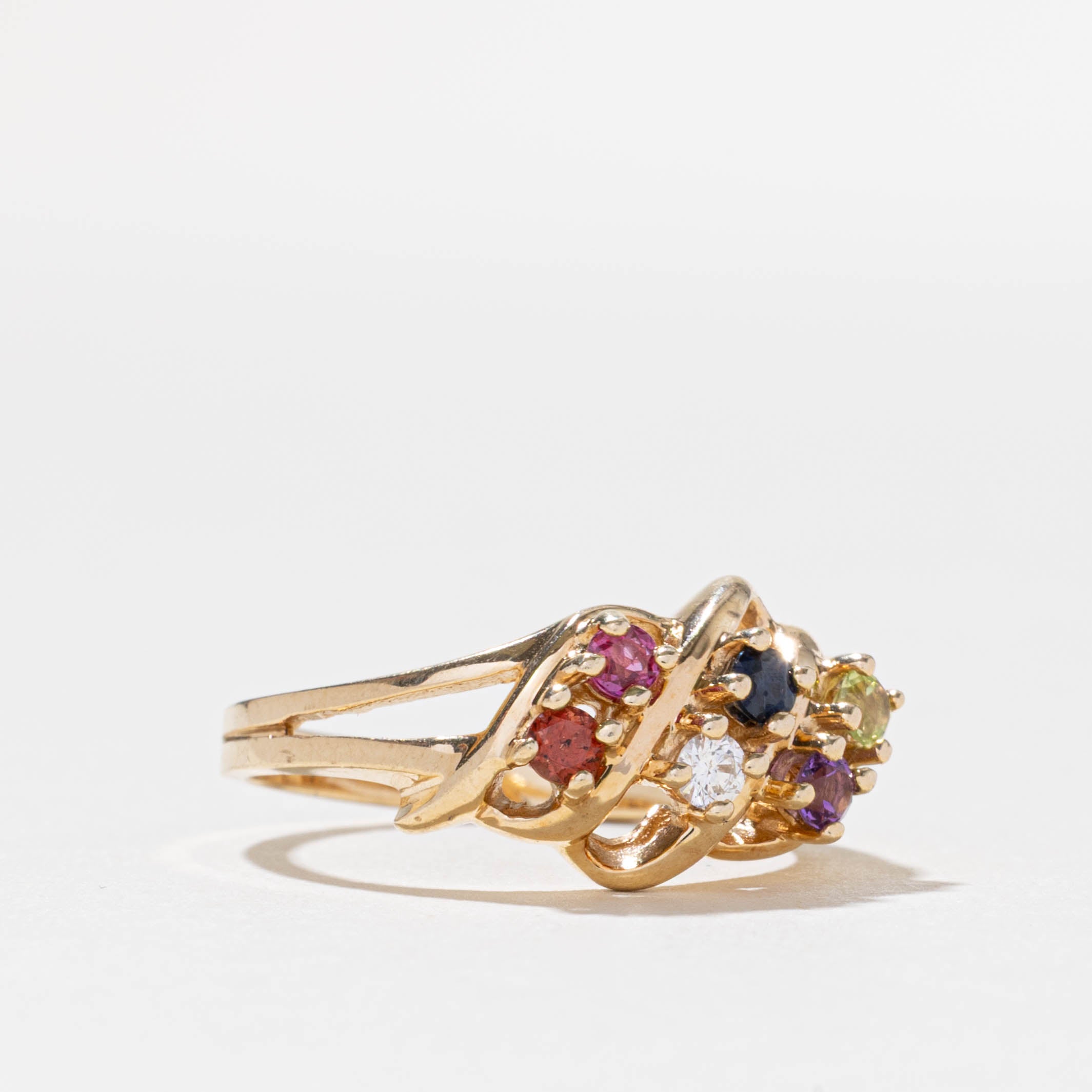 14k Multi Gemstone Cluster Croissant Ring | SZ 7