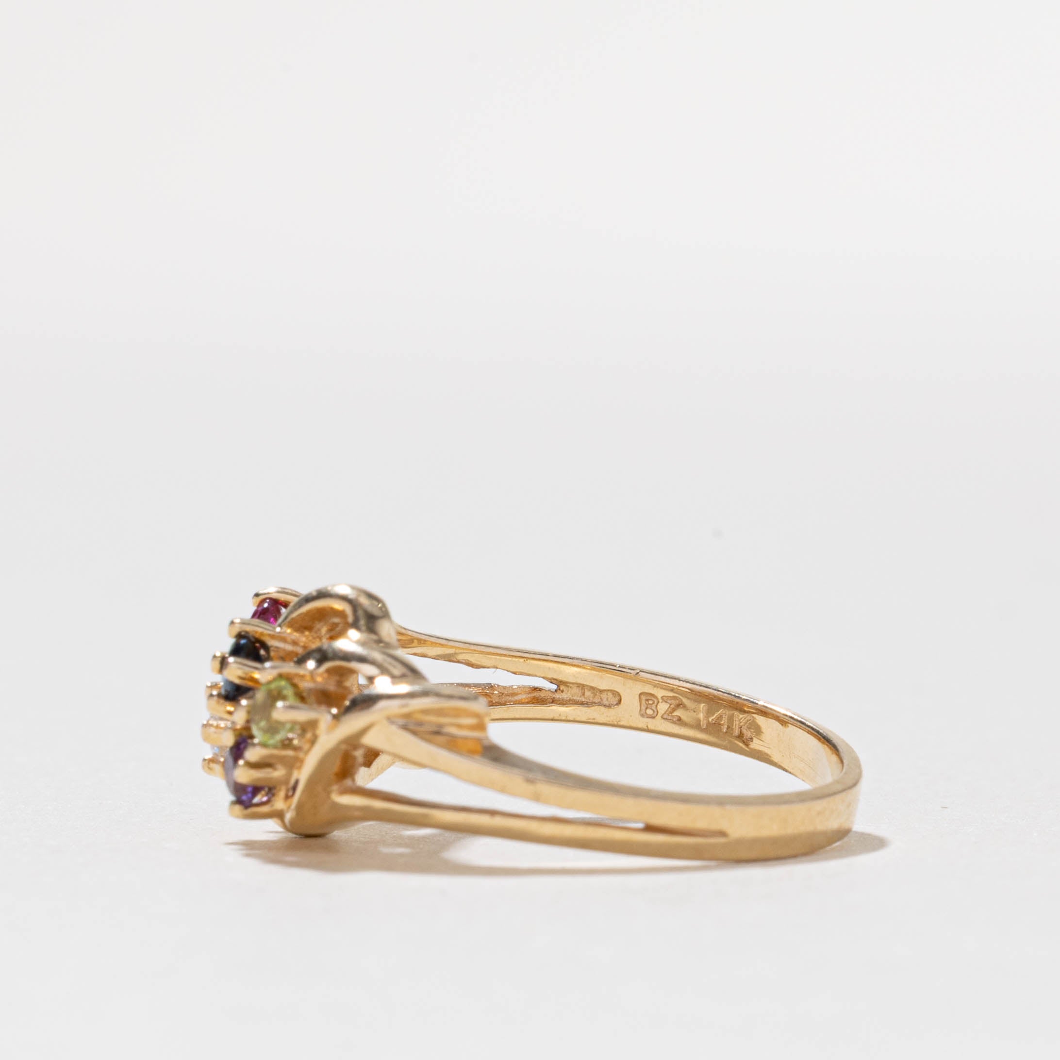 14k Multi Gemstone Cluster Croissant Ring | SZ 7