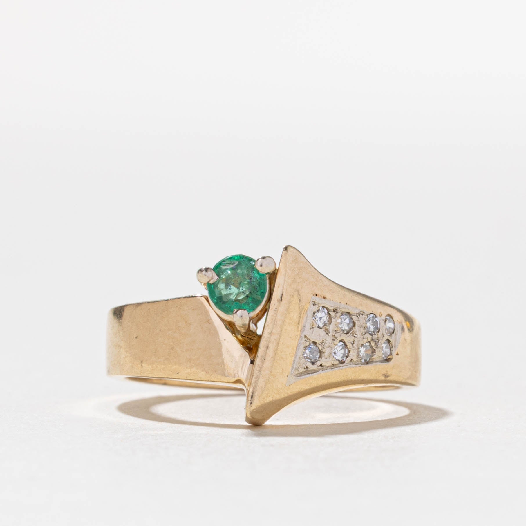 14k Emerald & Diamond Geometric Ring | SZ 6.25