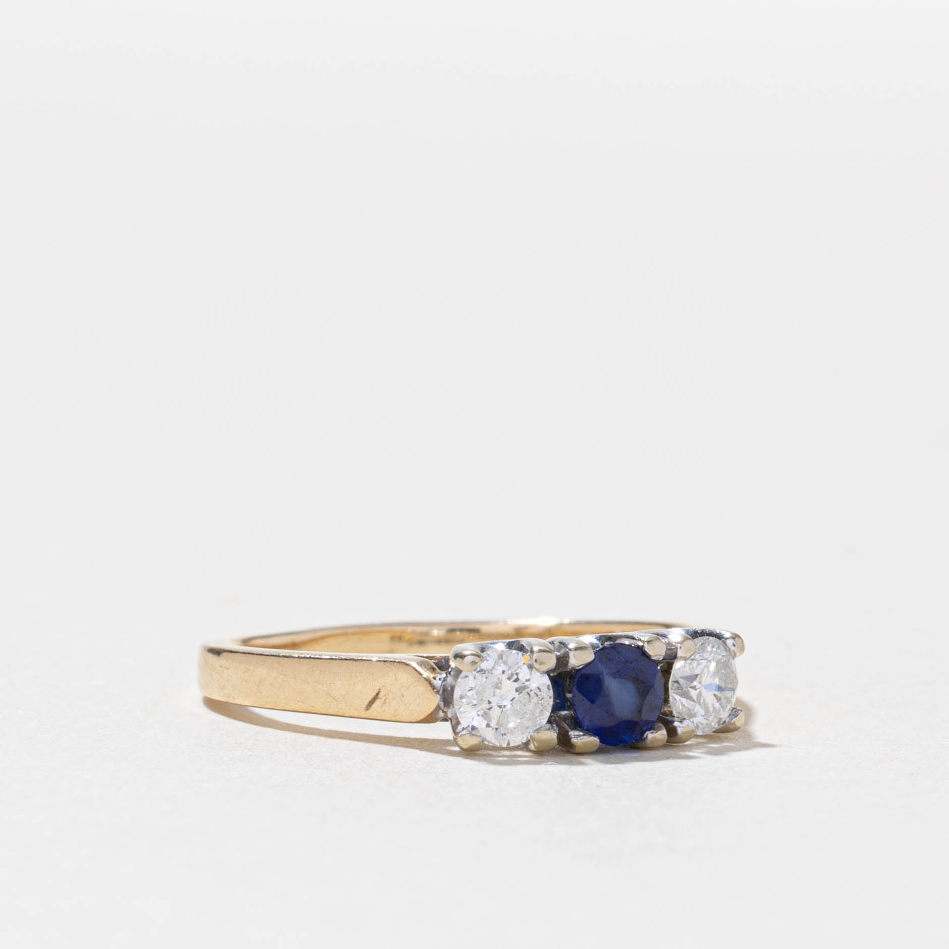 Three Stone Synthetic Sapphire & Diamond Ring | SZ 7