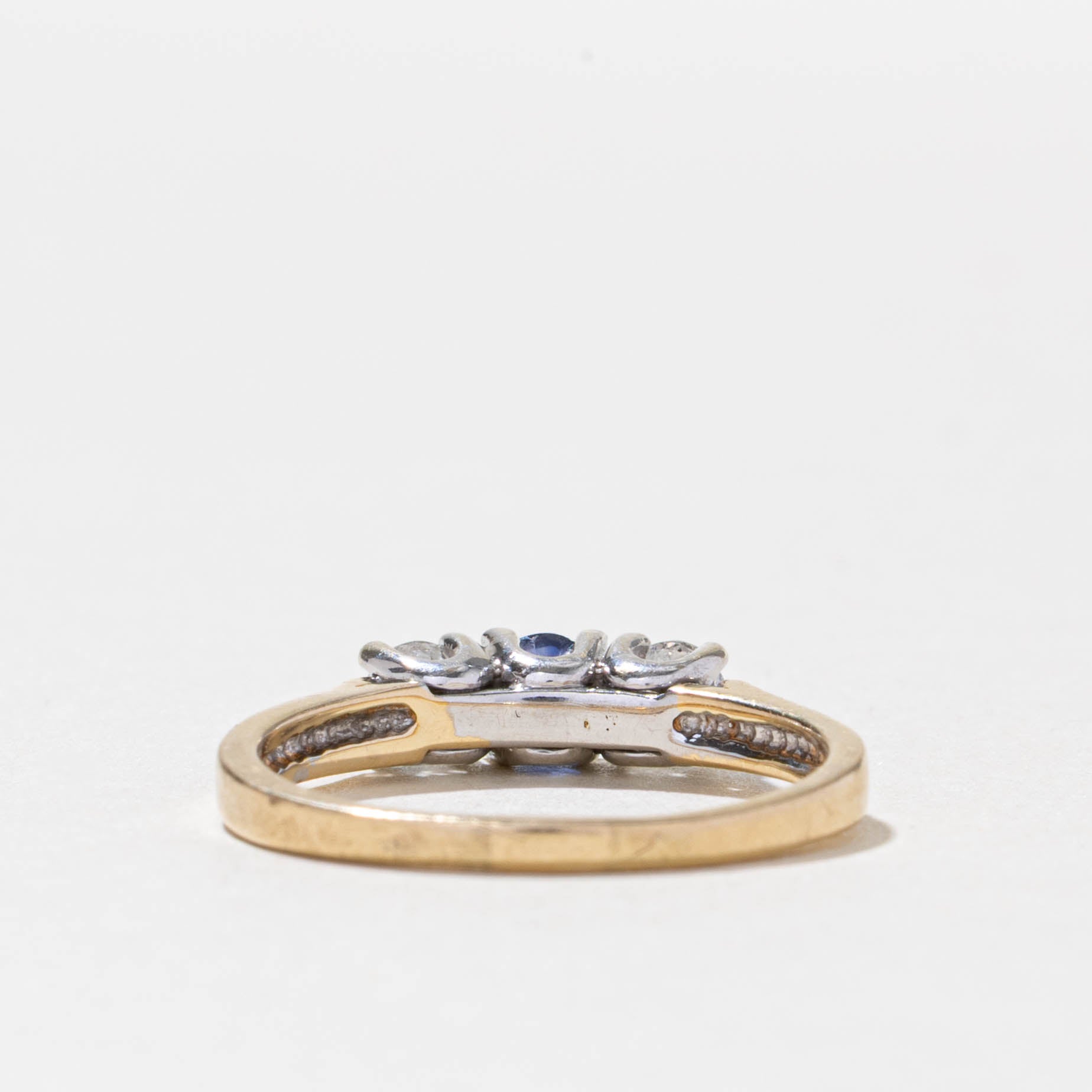Three Stone Synthetic Sapphire & Diamond Ring | SZ 7