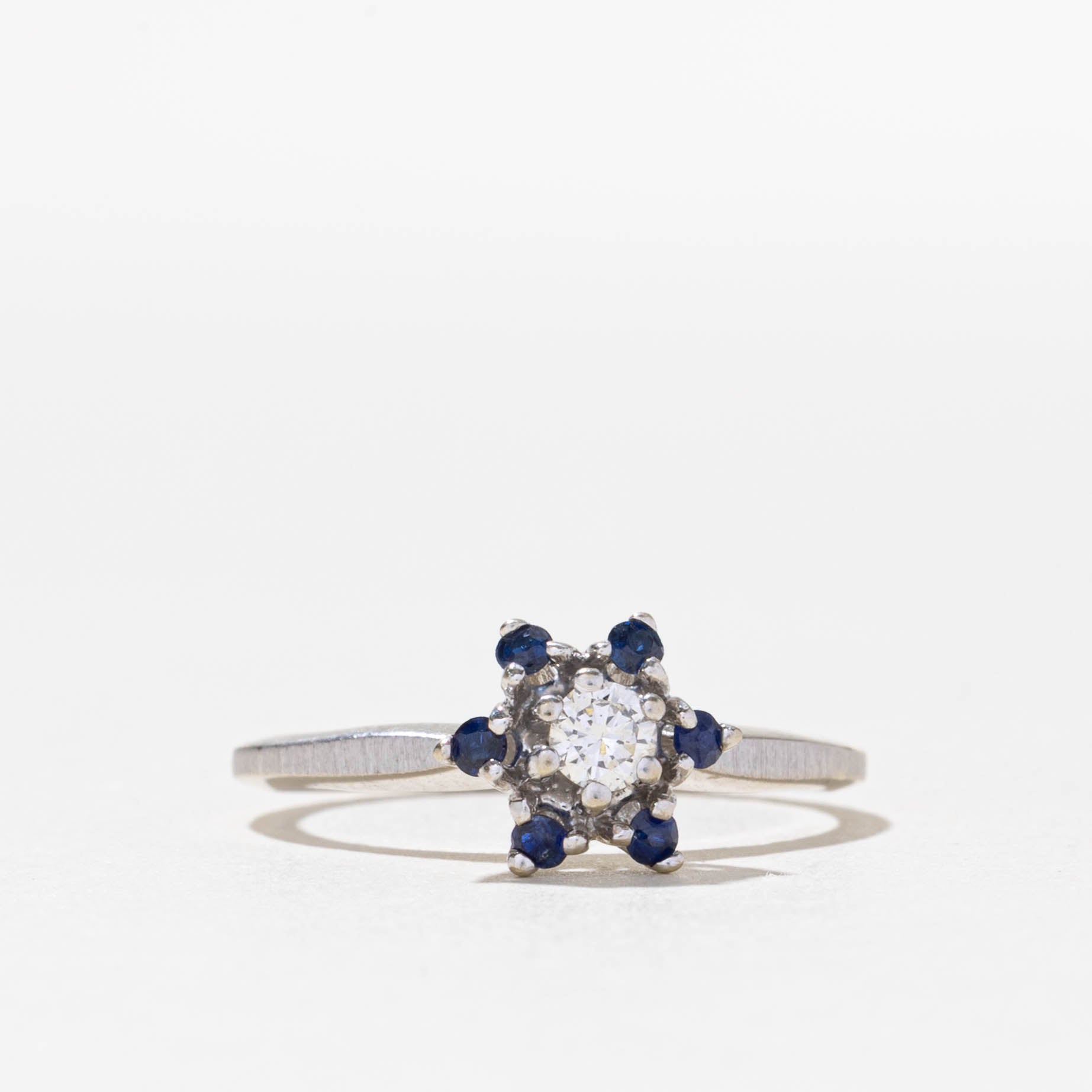 14k Diamond & Sapphire Petal Halo Ring | 0.12ctw, 0.12ct | SZ 6.75