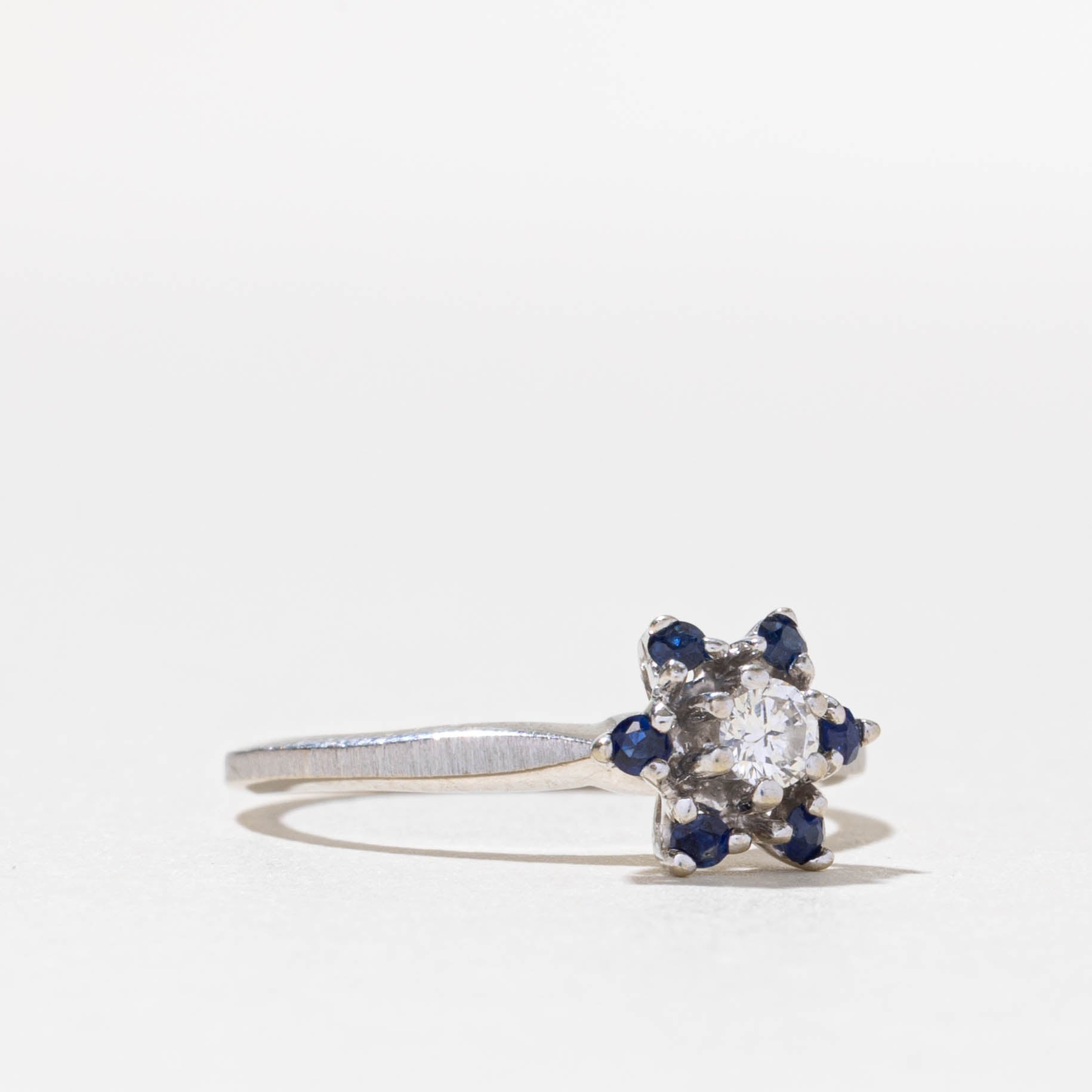 14k Diamond & Sapphire Petal Halo Ring | 0.12ctw, 0.12ct | SZ 6.75