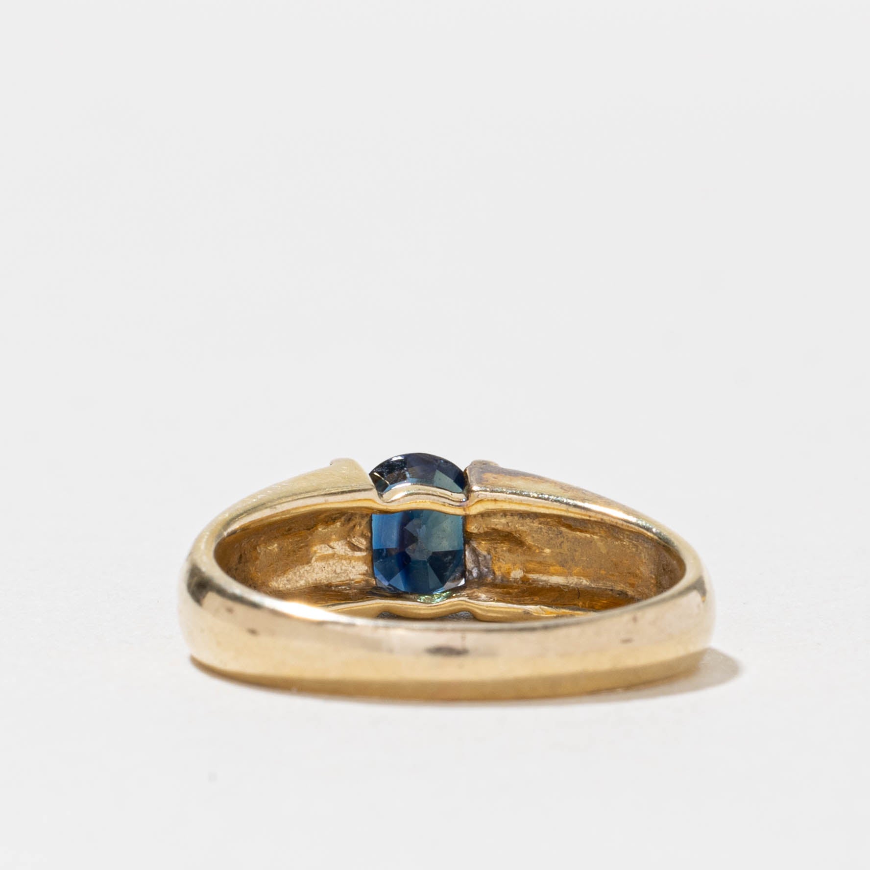 14k Two Tone Gold Sapphire Grooved Ring | 0.70ct | SZ 7.25
