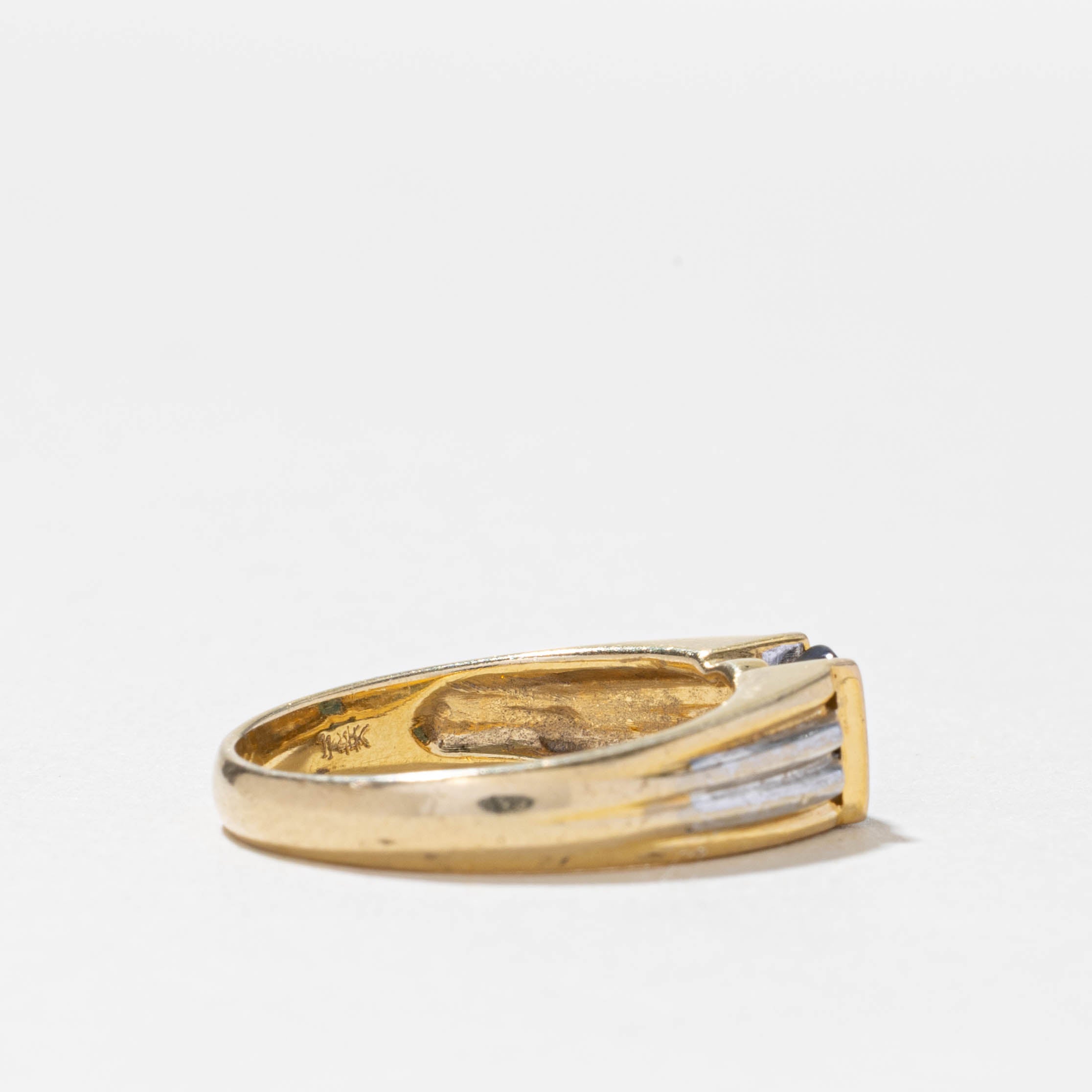 14k Two Tone Gold Sapphire Grooved Ring | 0.70ct | SZ 7.25