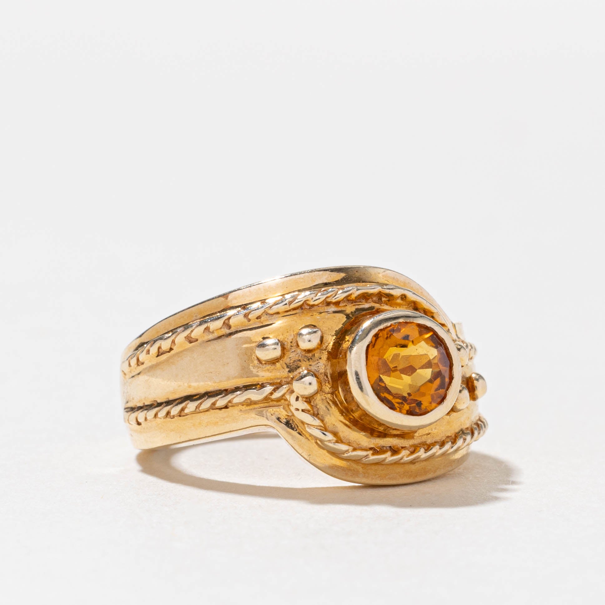 14k Bezel Set Citrine Textured Ring | 0.52ct | SZ 5.75