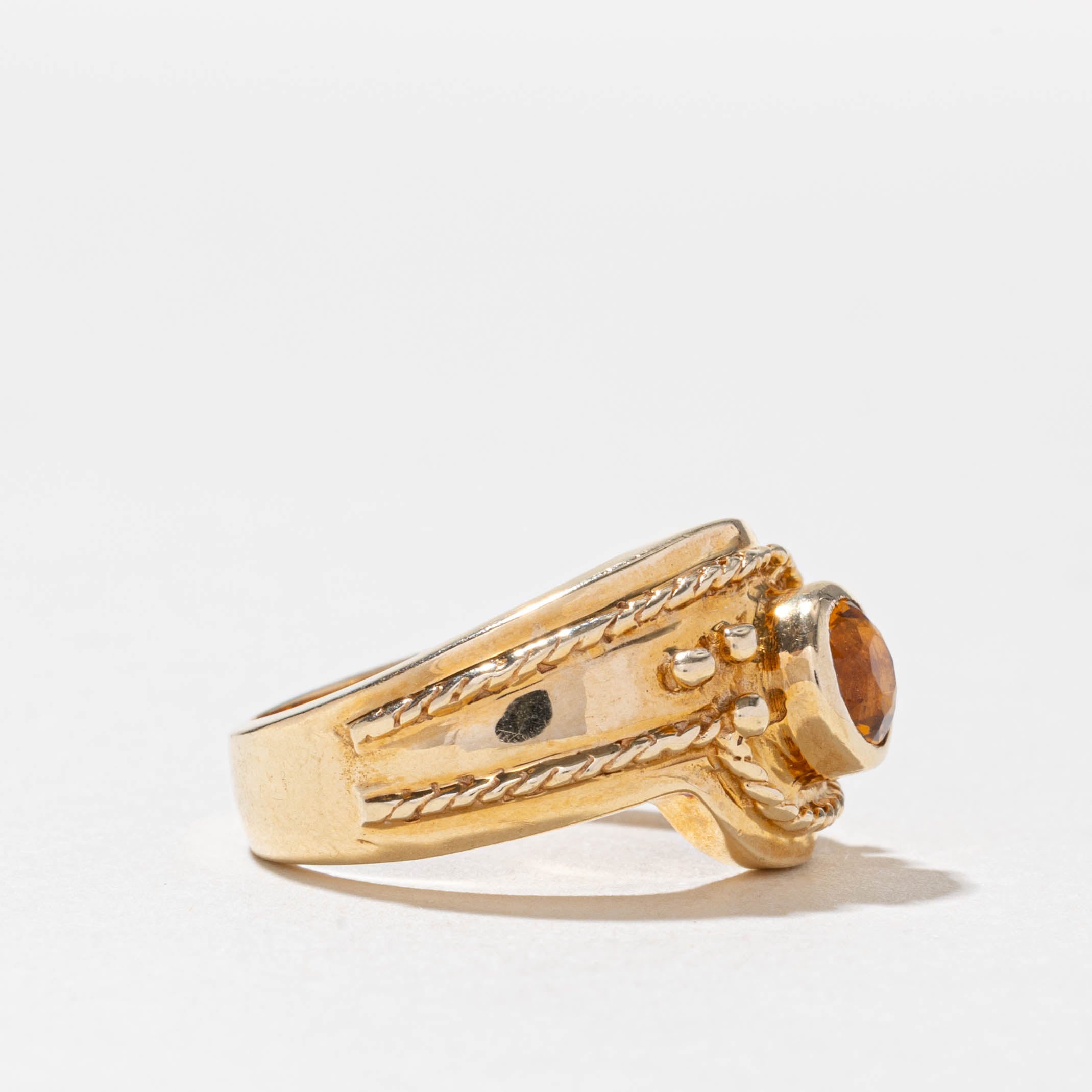 14k Bezel Set Citrine Textured Ring | 0.52ct | SZ 5.75