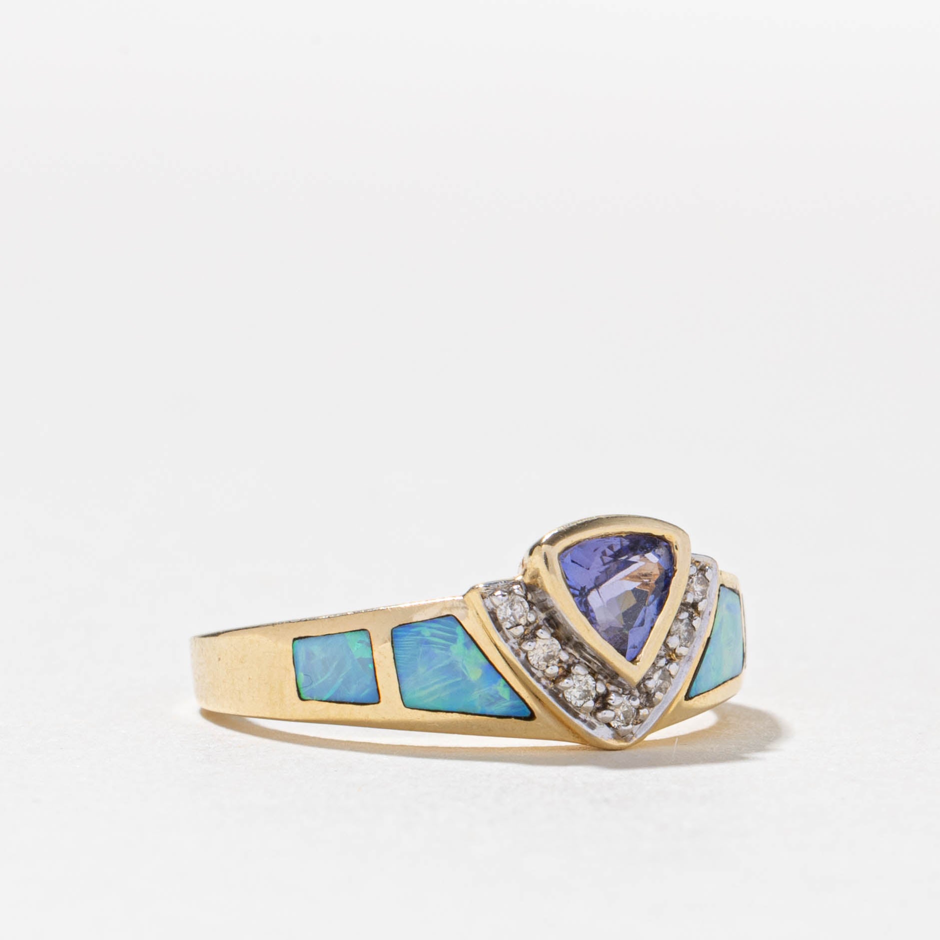 14k Tanzanite & Opal Ring with Diamond Accented | 0.80ctw, 0.05ctw | SZ 7.25