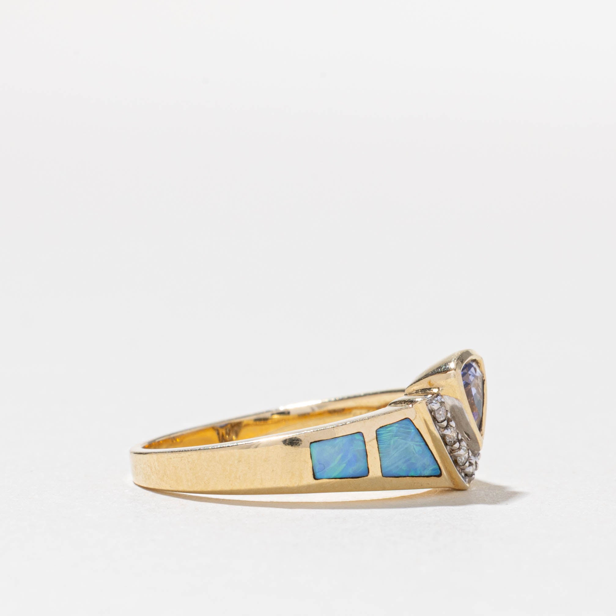 14k Tanzanite & Opal Ring with Diamond Accented | 0.80ctw, 0.05ctw | SZ 7.25