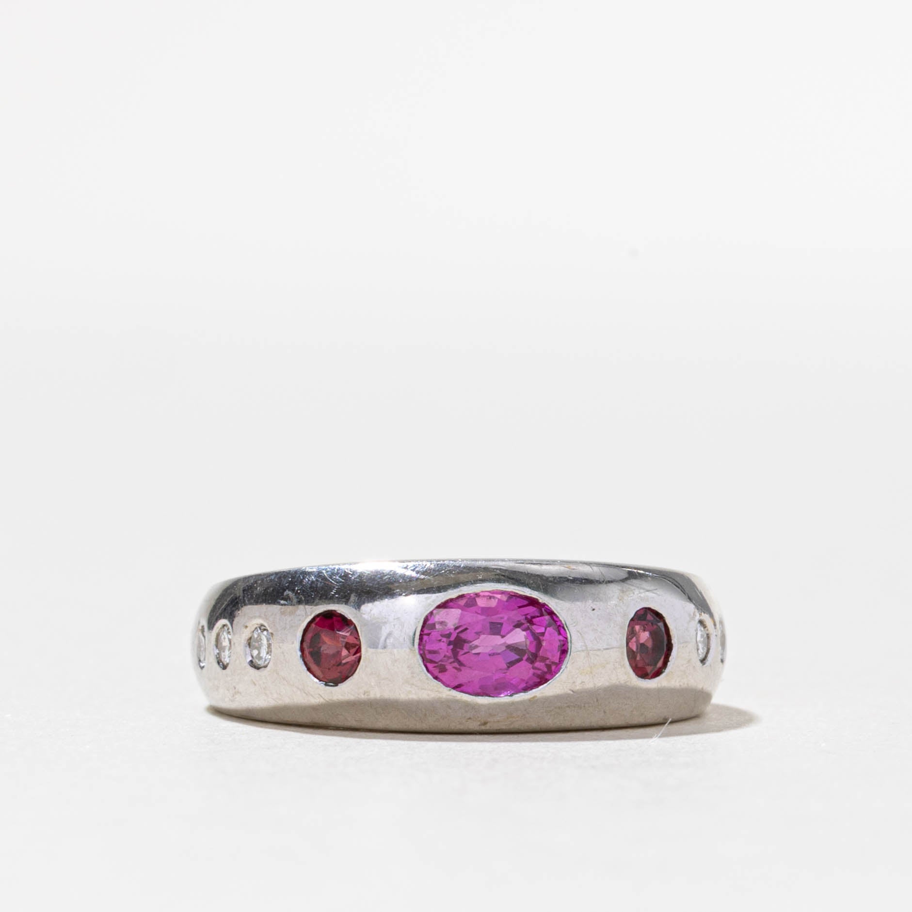 Flush Set Pink Tourmaline, Pink Sapphire & Diamond Dome Ring | 0.65ctw, 0.10ctw | SZ 6.75
