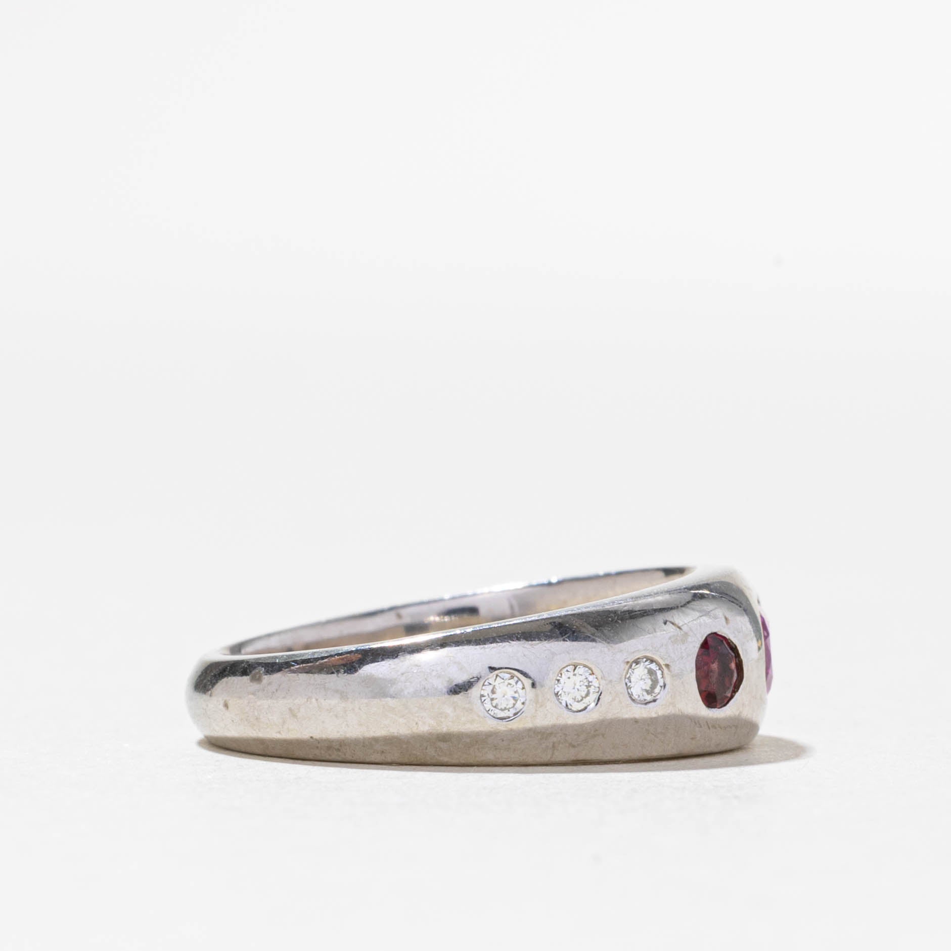 Flush Set Pink Tourmaline, Pink Sapphire & Diamond Dome Ring | 0.65ctw, 0.10ctw | SZ 6.75