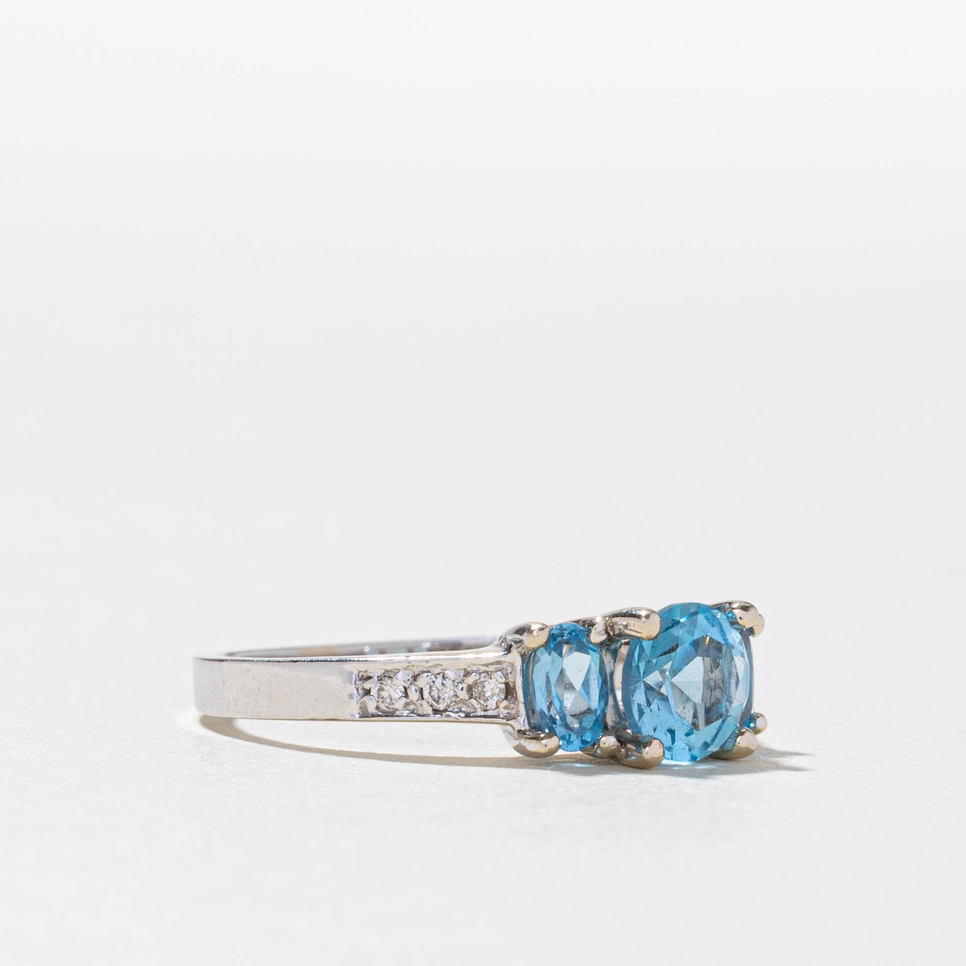 14k Three Stone Topaz & Diamond Accented Ring | 1.30ctw, 0.03ctw | SZ 7.75