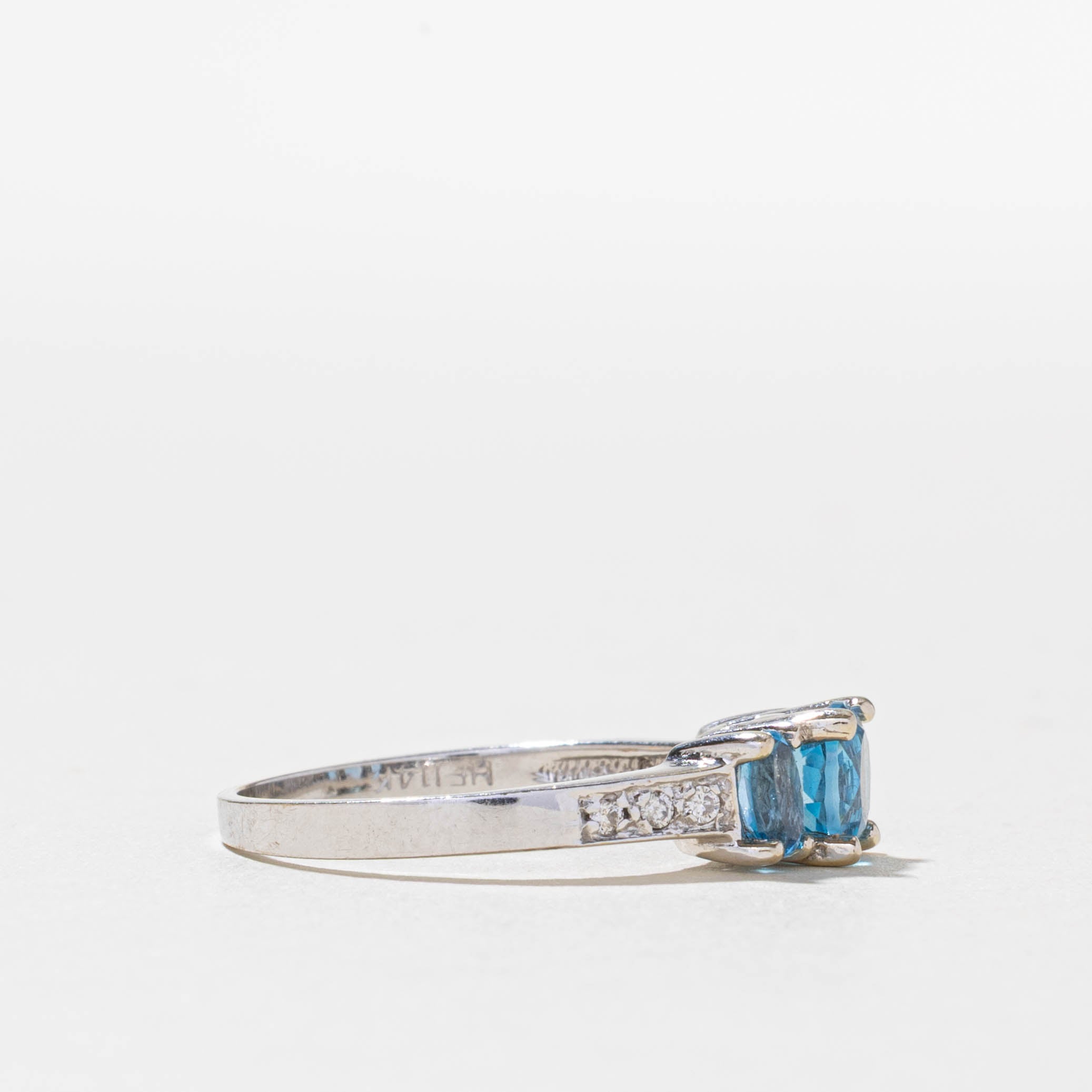 14k Three Stone Topaz & Diamond Accented Ring | 1.30ctw, 0.03ctw | SZ 7.75