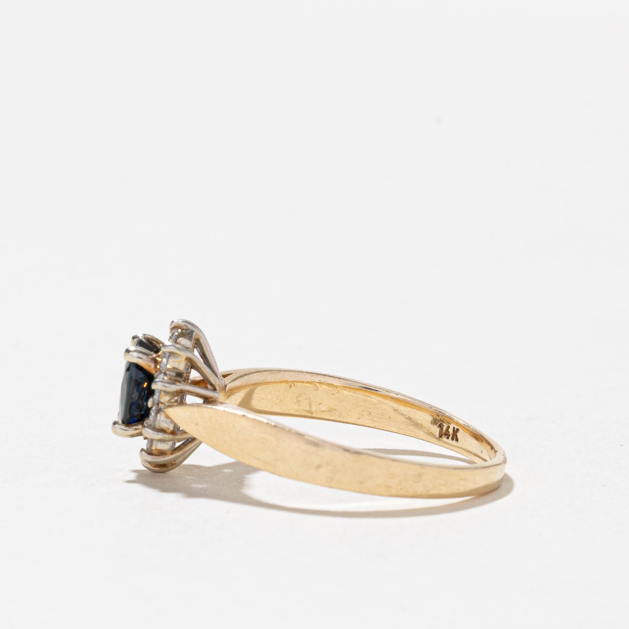 14k Sapphire & Diamond Petal Halo Ring | 0.70ct, 0.20ctw | SZ 7.75