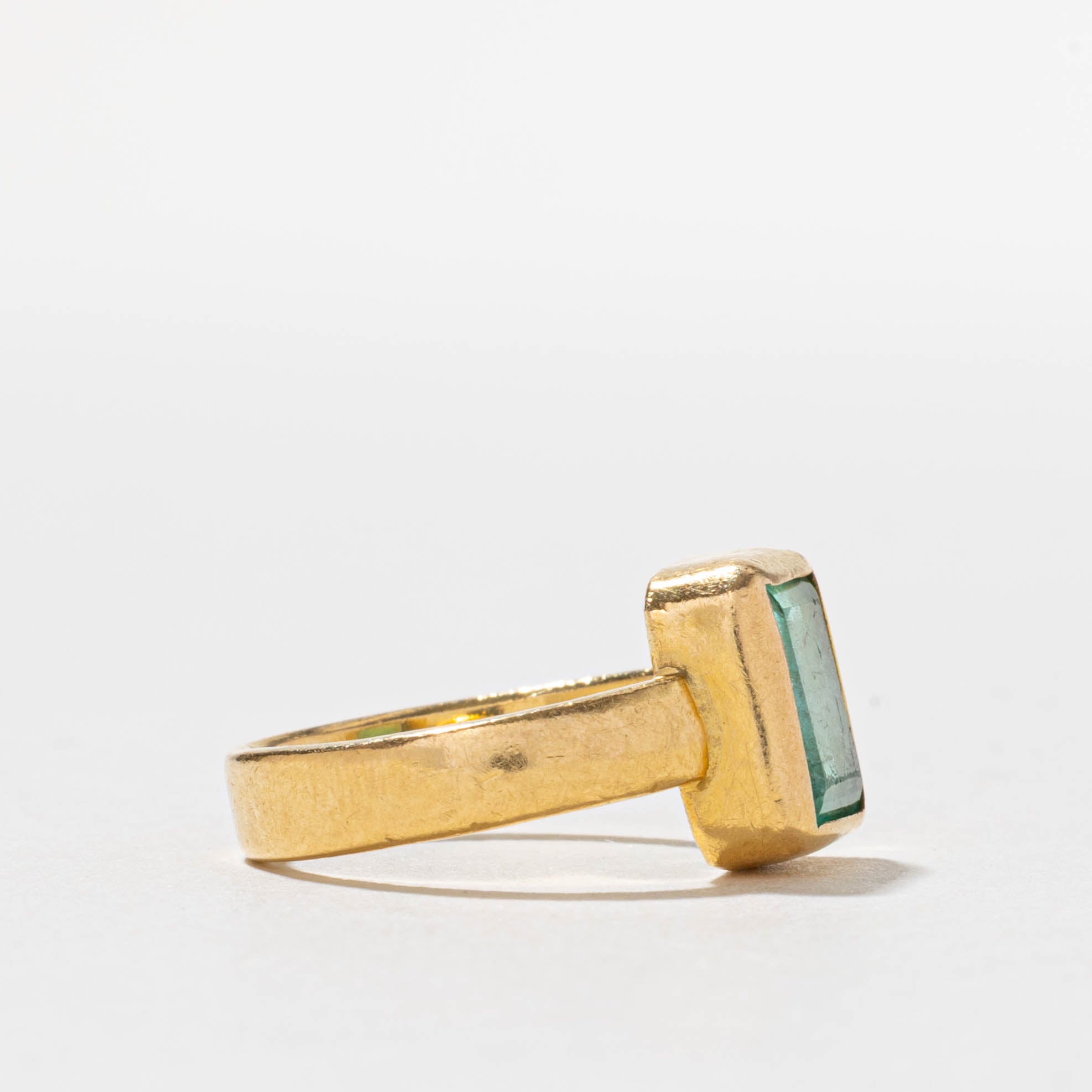 22k Bezel Set Emeral Cut Emerald Ring | 2.50ct | SZ 4.75