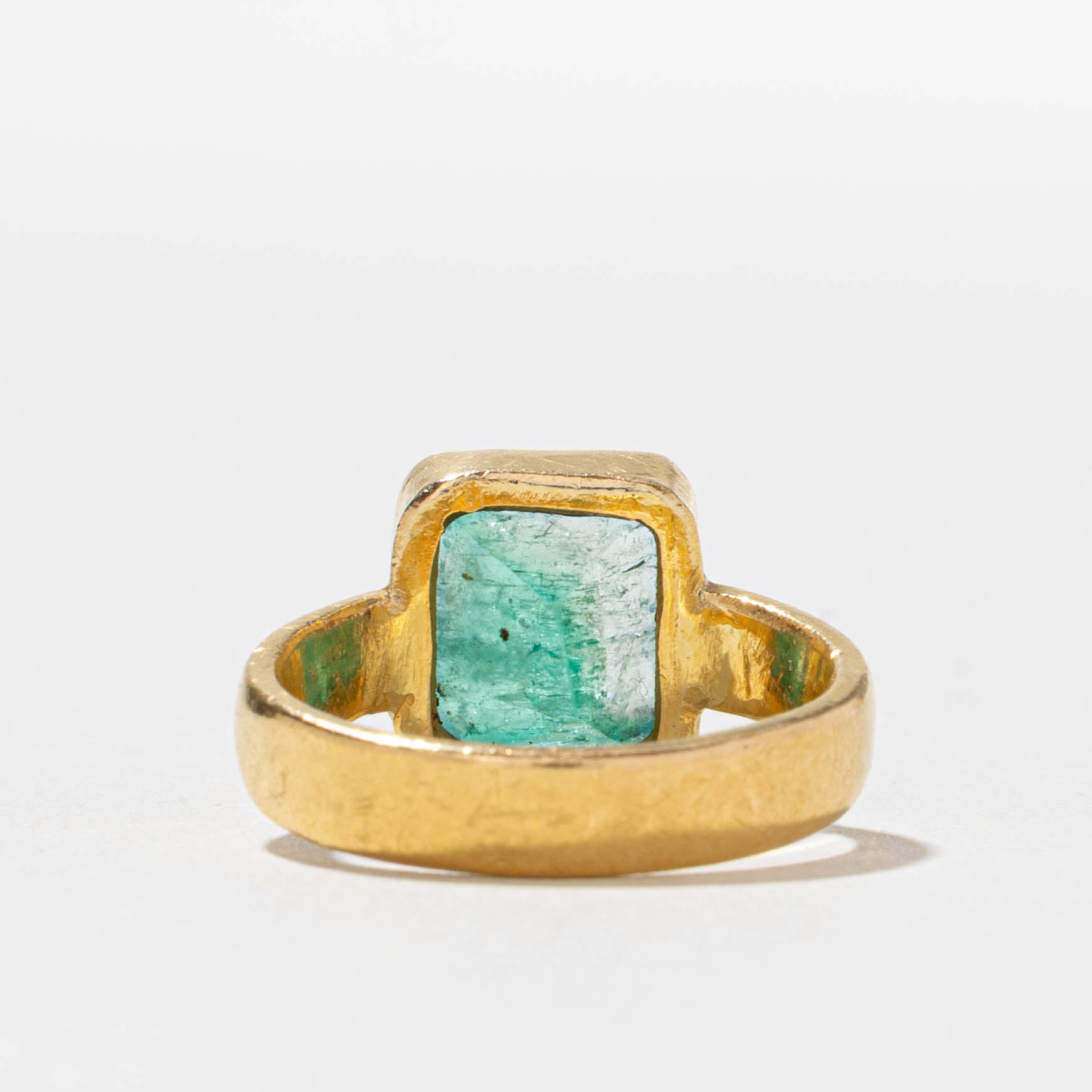 22k Bezel Set Emeral Cut Emerald Ring | 2.50ct | SZ 4.75
