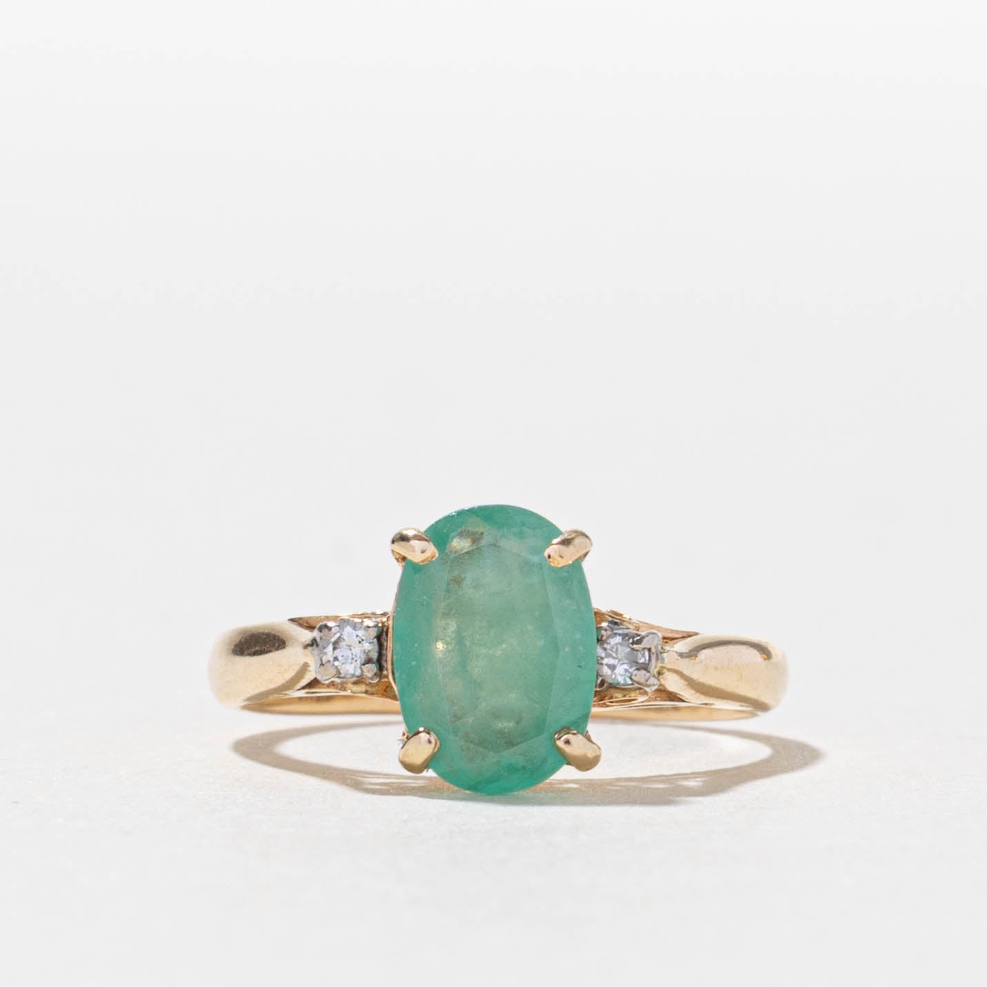 14k Oval Cut Emerald & Diamond Accented Ring | 0.90ct, 0.02ctw | SZ 4.25