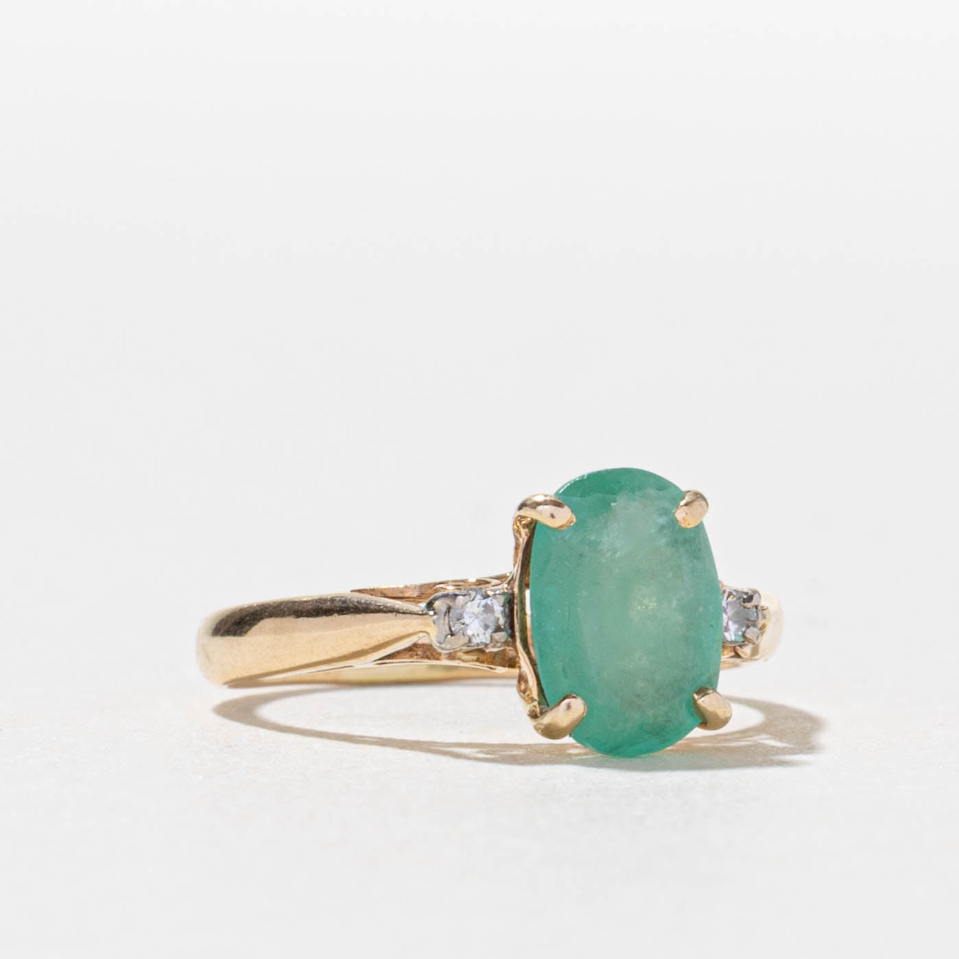 14k Oval Cut Emerald & Diamond Accented Ring | 0.90ct, 0.02ctw | SZ 4.25
