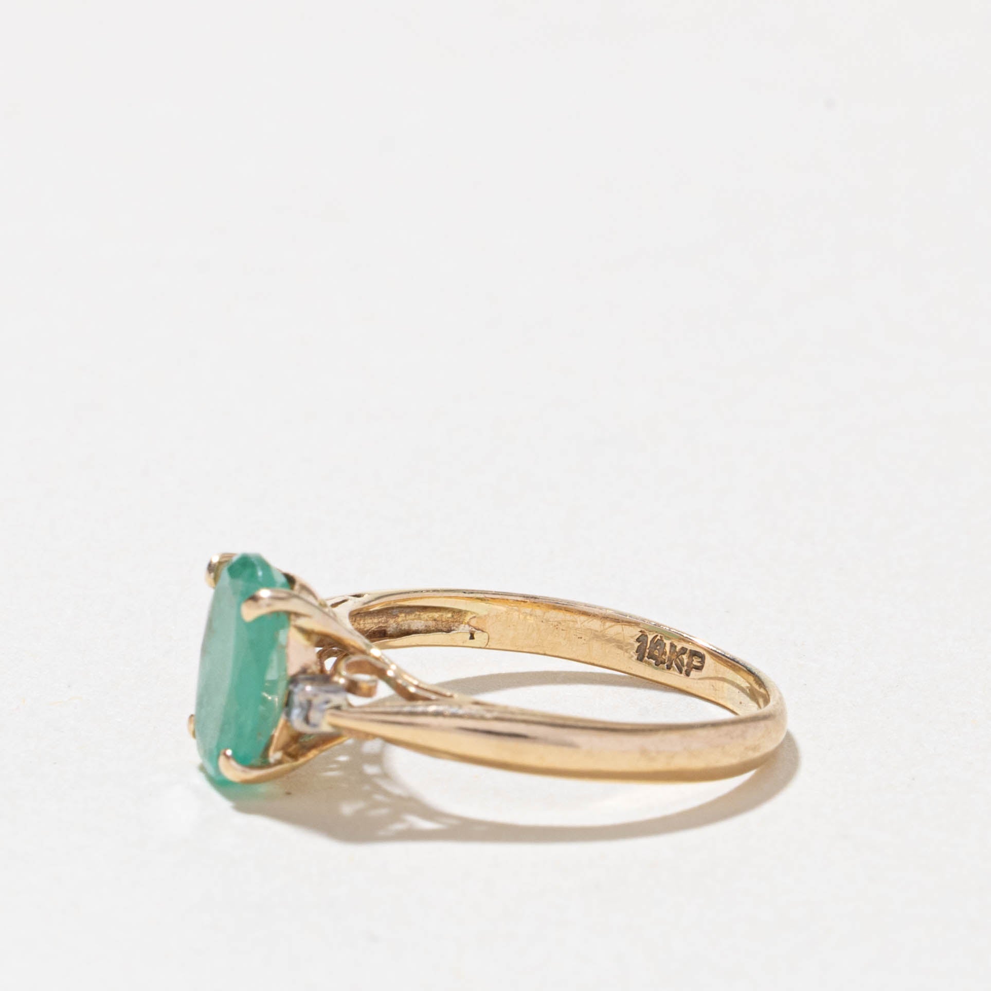 14k Oval Cut Emerald & Diamond Accented Ring | 0.90ct, 0.02ctw | SZ 4.25