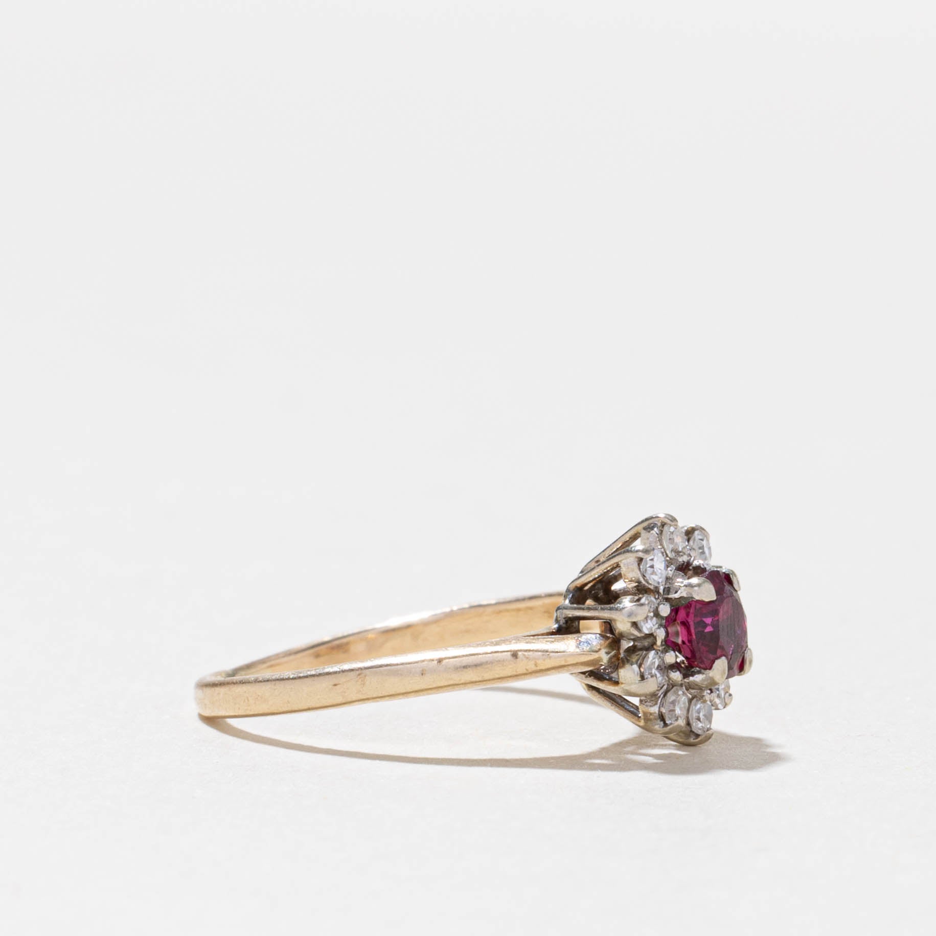 14k Ruby & Diamond Petal Halo Ring | 0.50ct, 0.10ctw | SZ 4