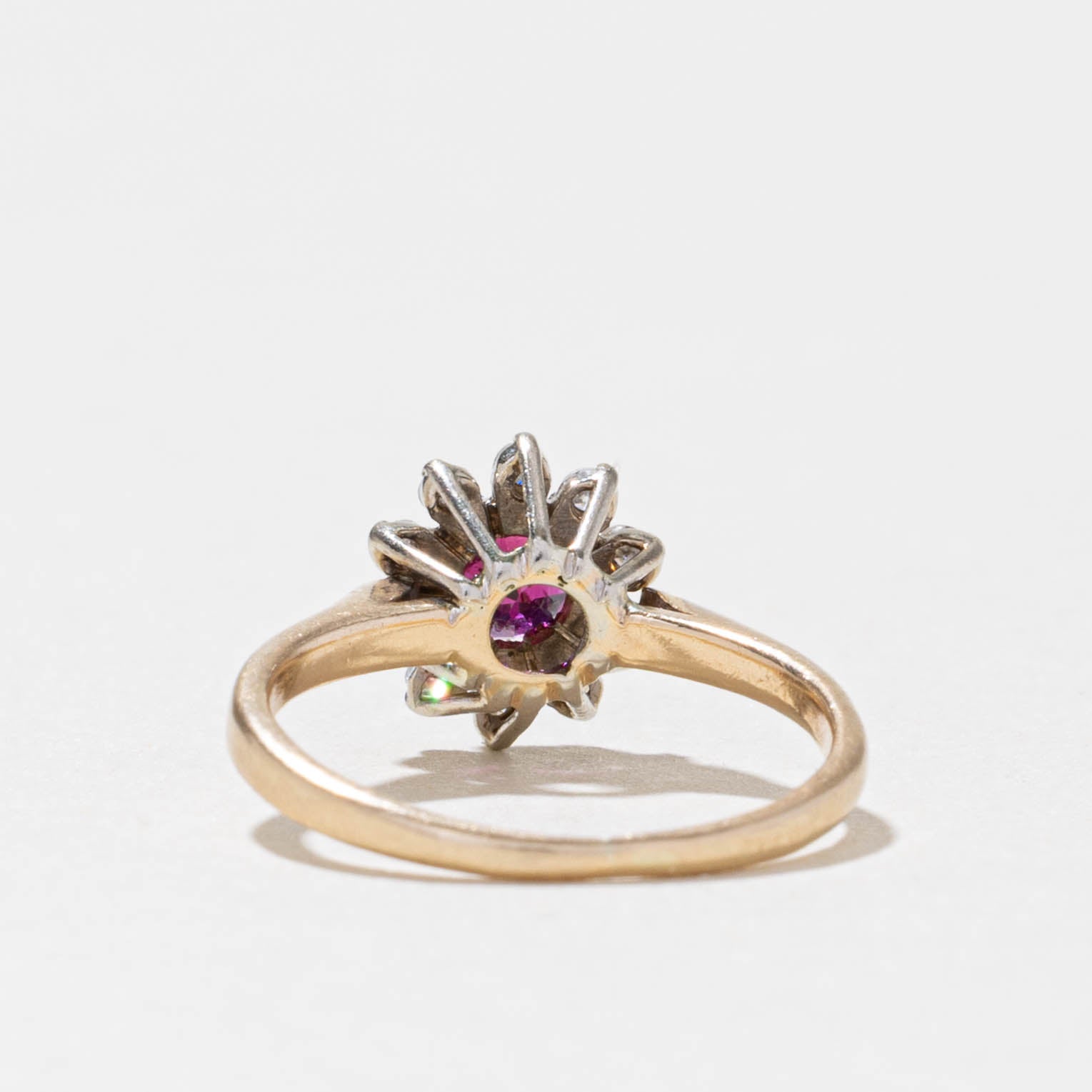 14k Ruby & Diamond Petal Halo Ring | 0.50ct, 0.10ctw | SZ 4