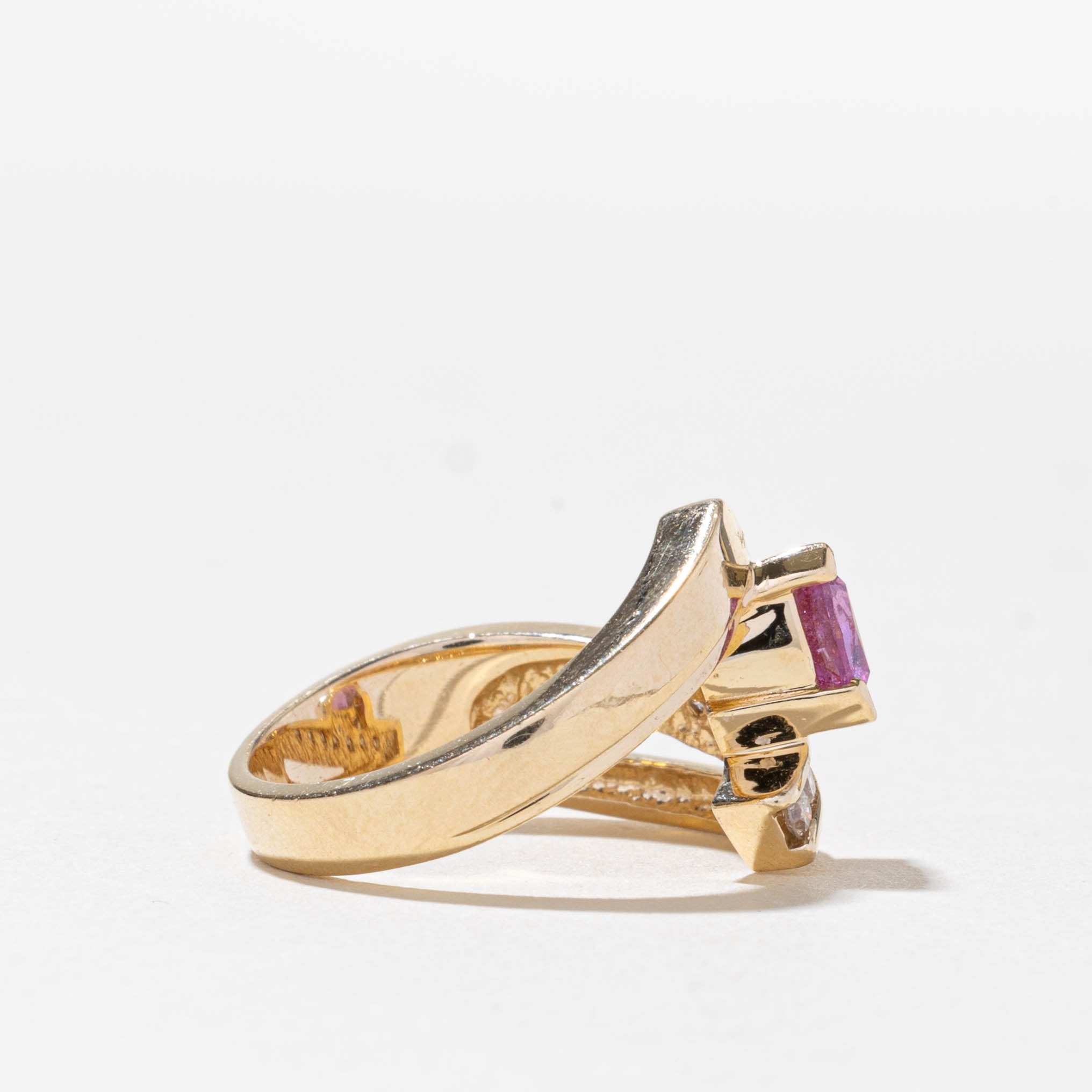 14k Pink Sapphire & Diamond Bypass Ring | 0.60ct, 0.20ctw | SZ 7