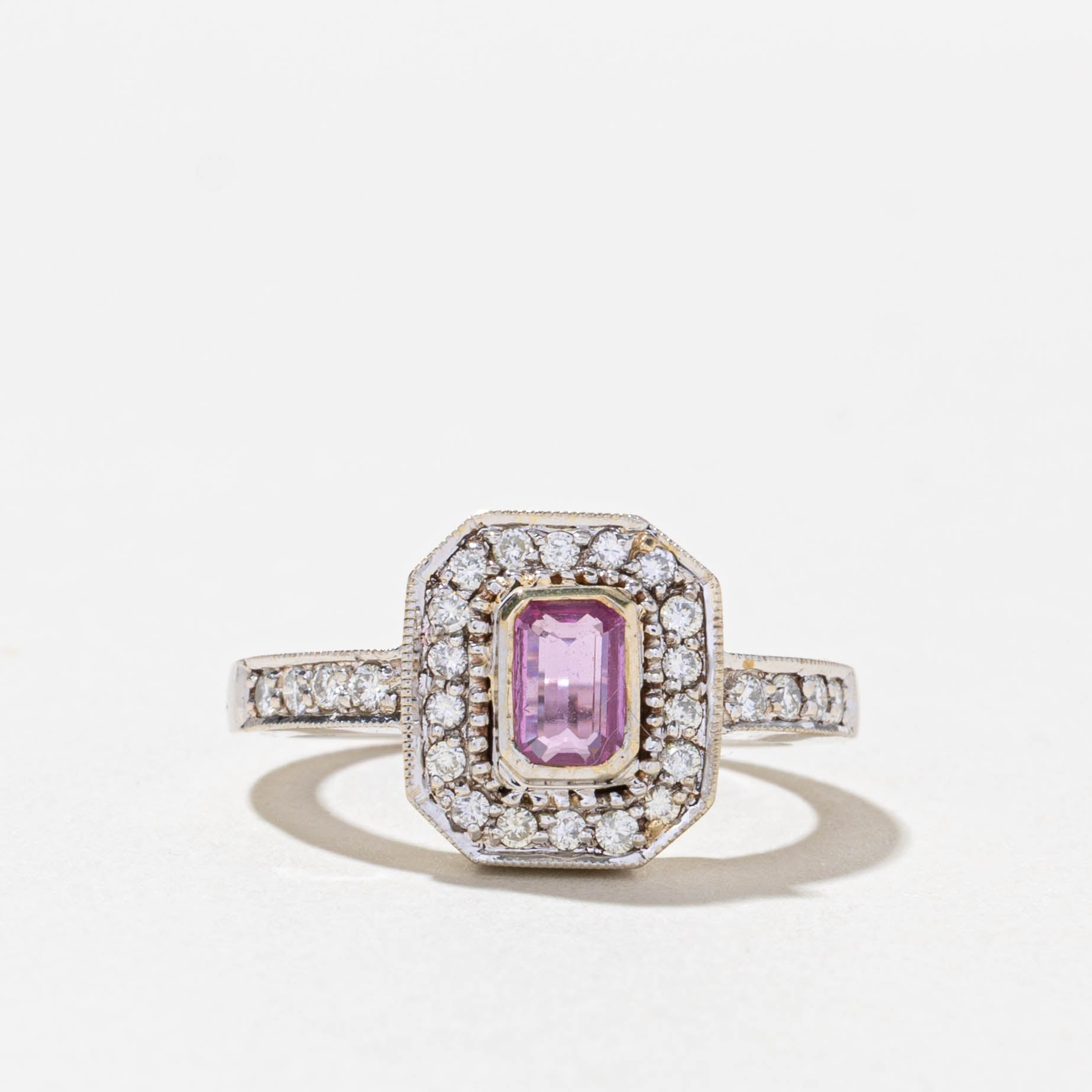 14k Pink Sapphire & Diamond Halo Ring | 0.40ct, 0.14ctw | SZ 6.5