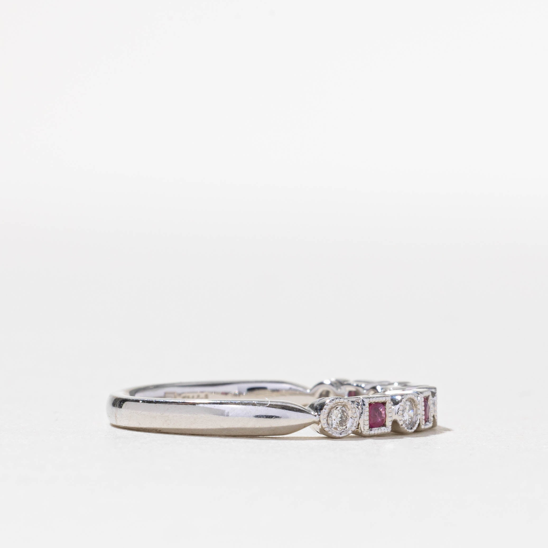 14k Semi Eternity Ruby & Diamond Milgrain Band | 0.12ctw, 0.08ctw | SZ 7