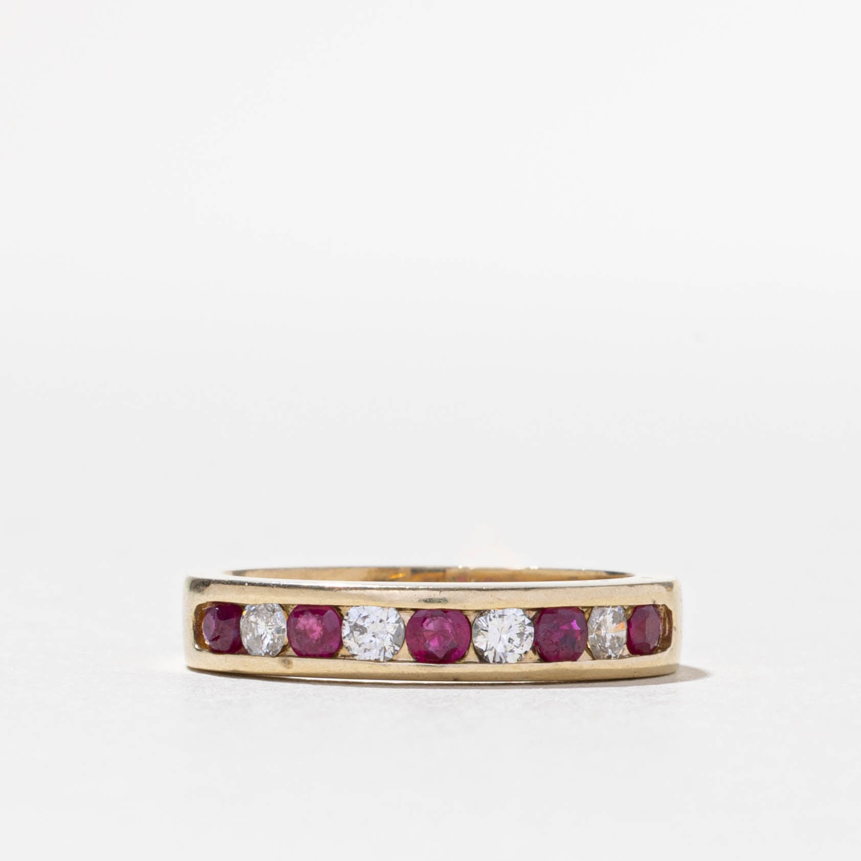 14k Channel Set Ruby & Diamond Band | 0.55ctw, 0.28ctw | SZ 7