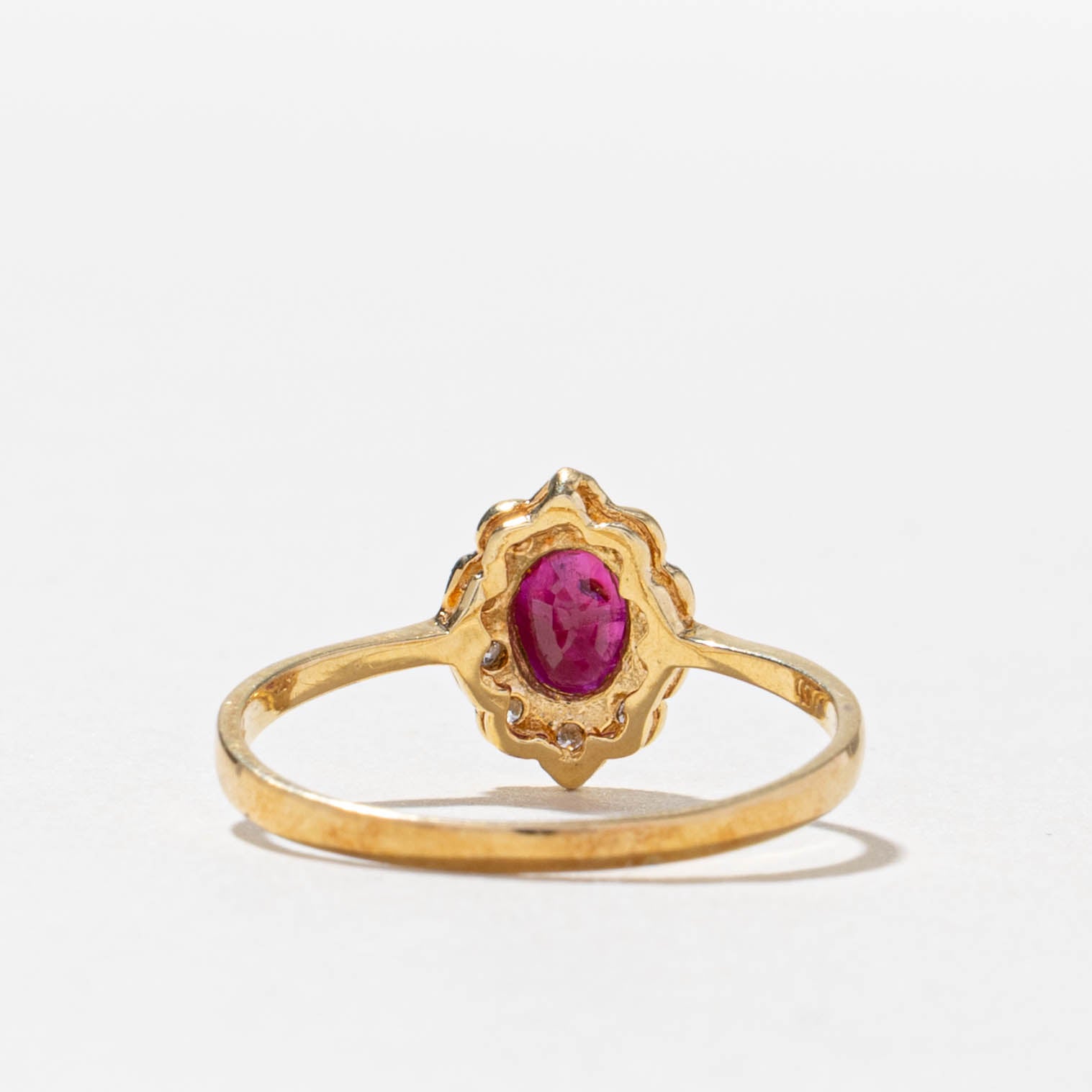 18k Oval Cut Ruby & Diamond Halo Ring | 0.33ct, 0.05ctw | SZ 6.75