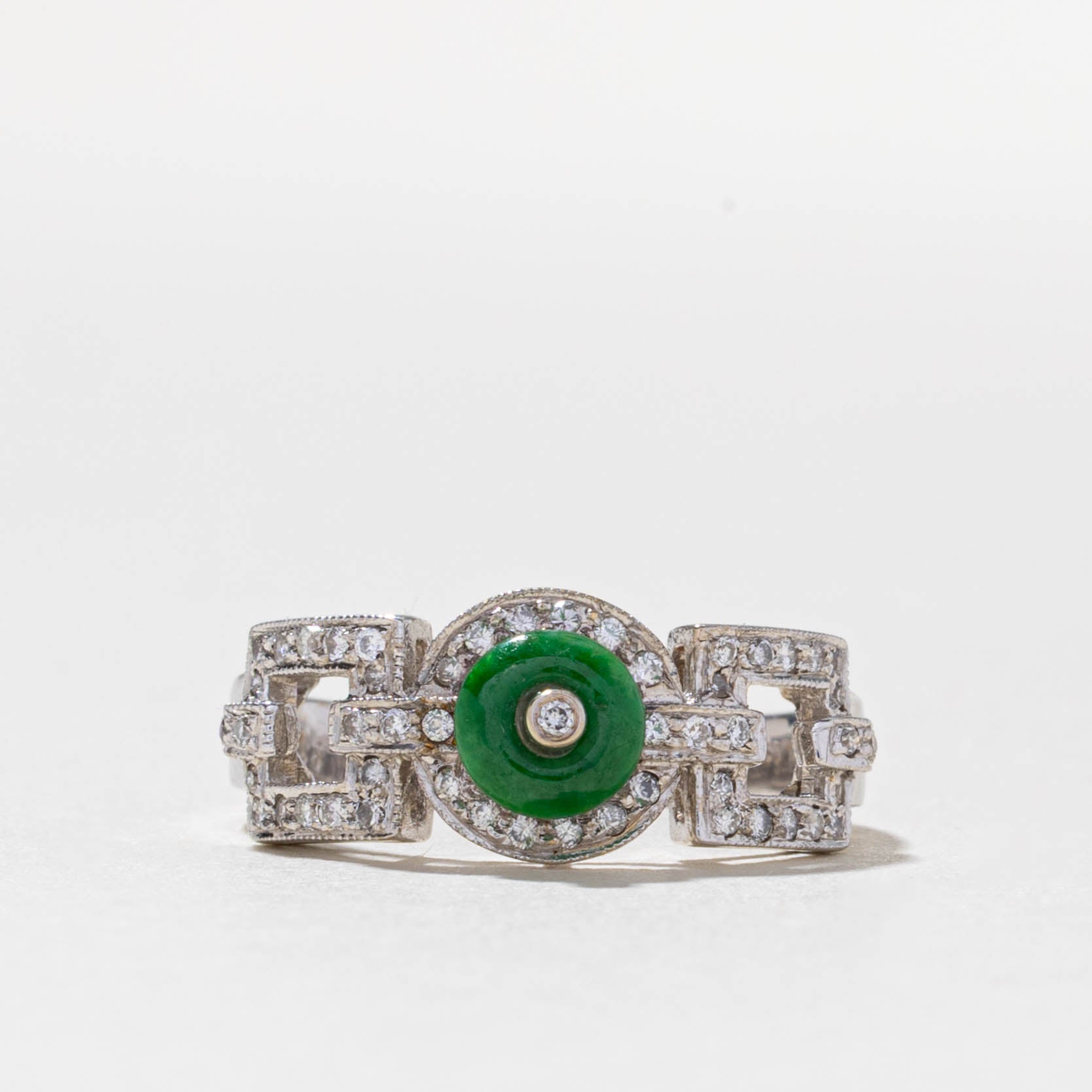 18k Jadeite & Diamond Chain Link Ring | 0.23ct, 0.11ctw | SZ 5.25