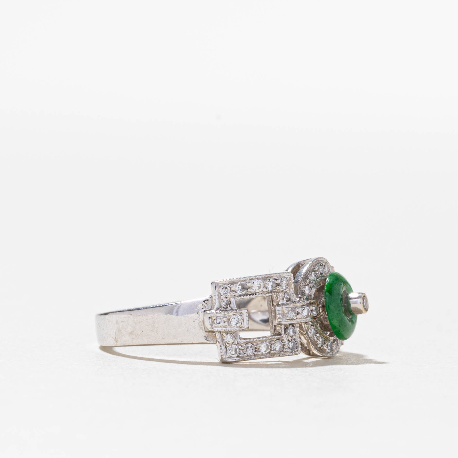 18k Jadeite & Diamond Chain Link Ring | 0.23ct, 0.11ctw | SZ 5.25