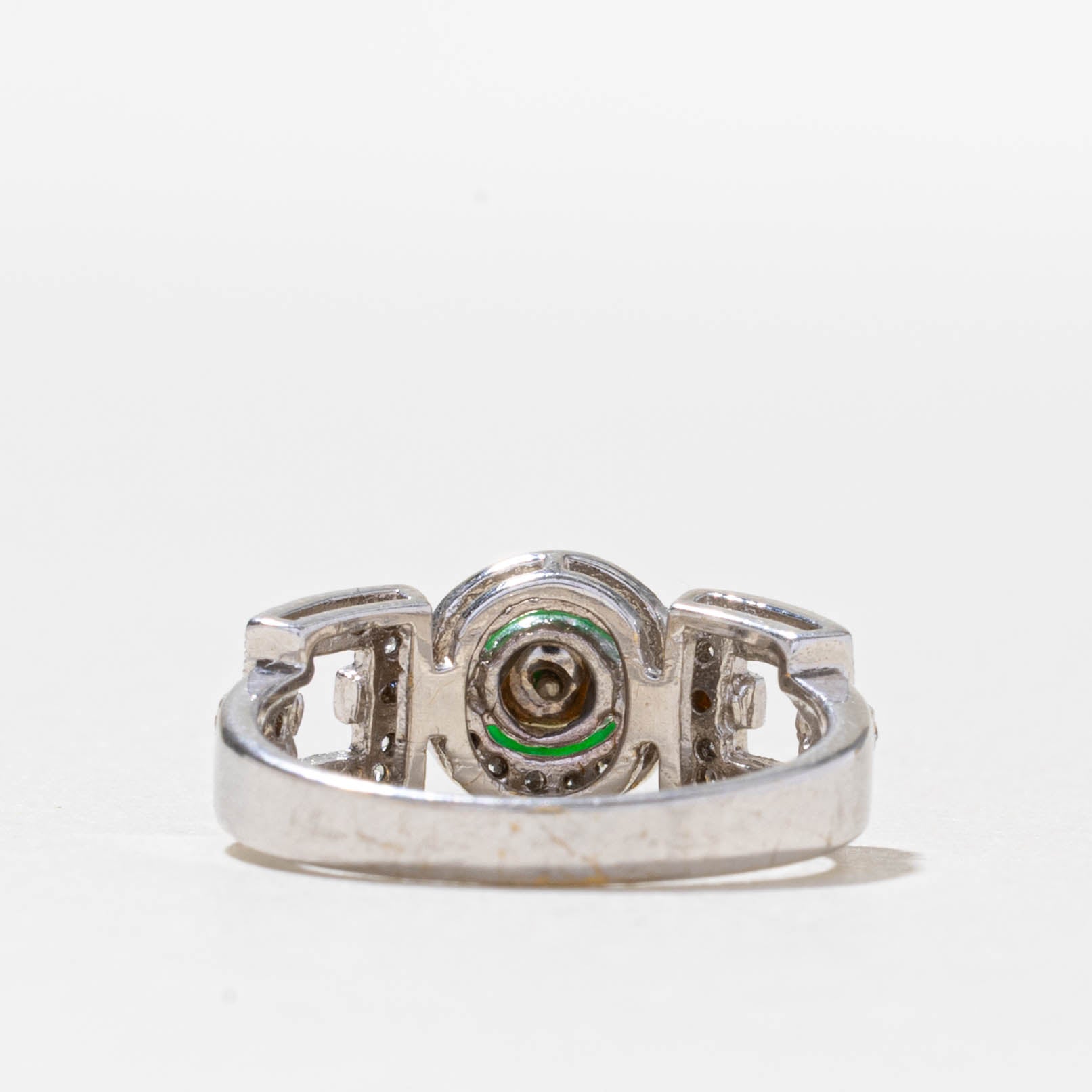 18k Jadeite & Diamond Chain Link Ring | 0.23ct, 0.11ctw | SZ 5.25
