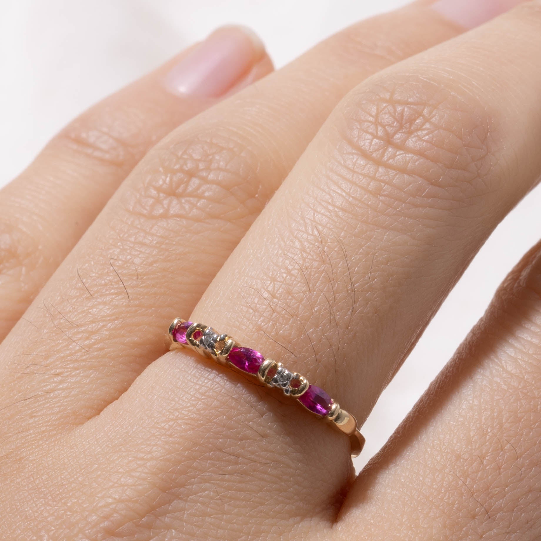 10k Semi Eternity Synthetic Ruby & Diamond Band | 0.12ctw, 0.02ctw | 2.65mm | SZ 6.75