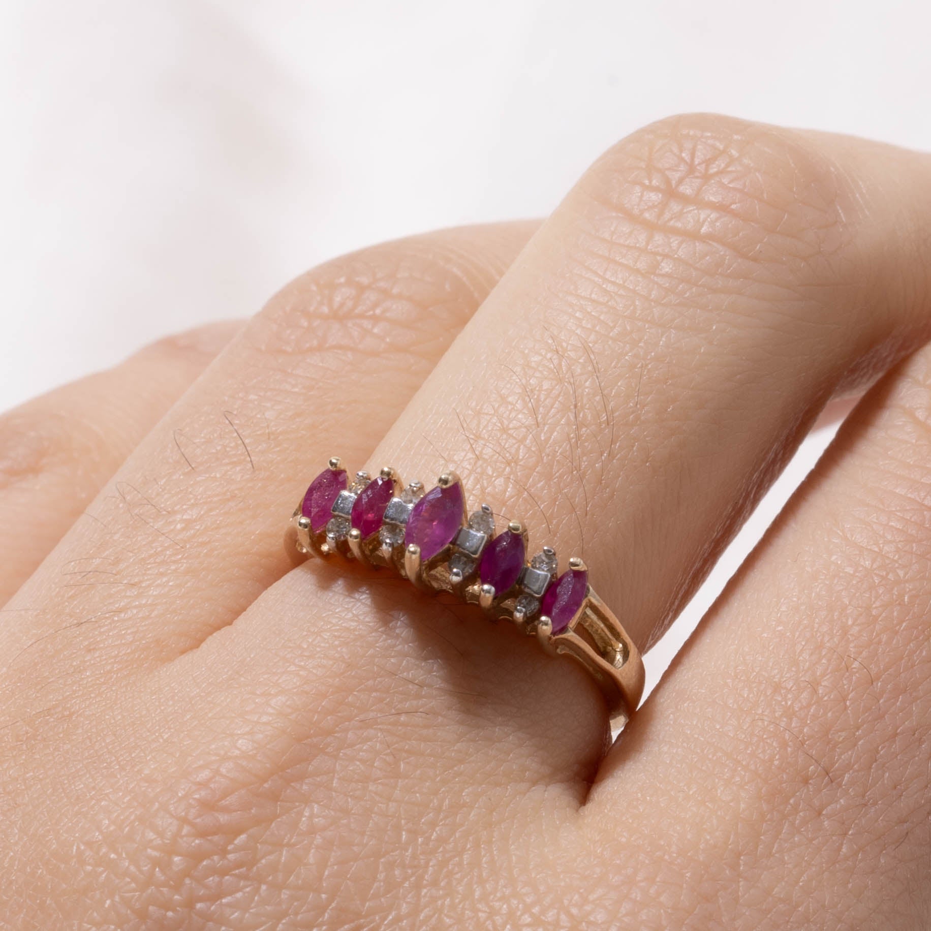 10k Semi Eternity Ruby & Diamond Ring | 0.50ctw, 0.08ctw | SZ 7