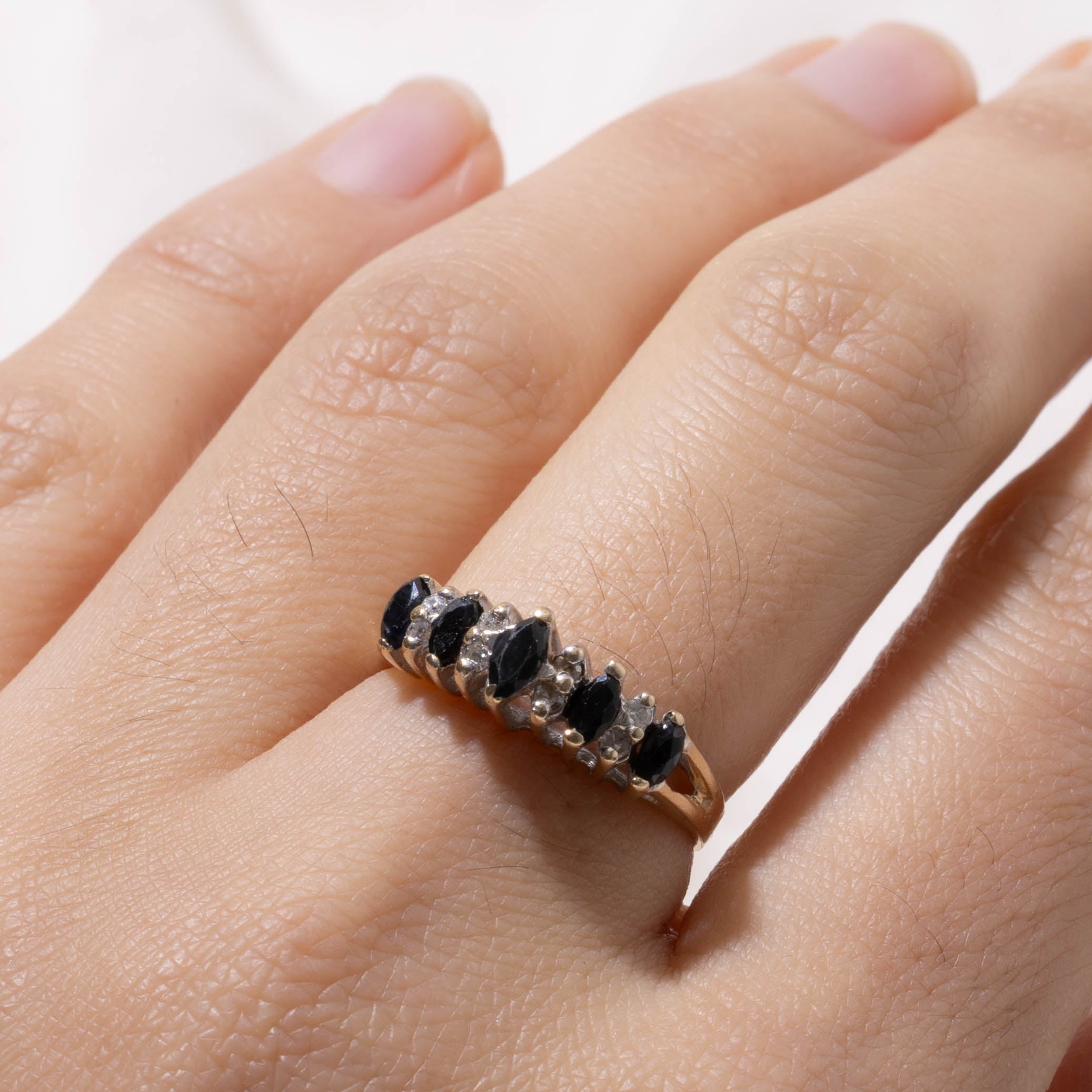 10k Five Stone Sapphire & Diamond Accented Ring | 0.50ctw, 0.10ctw | SZ 6.5