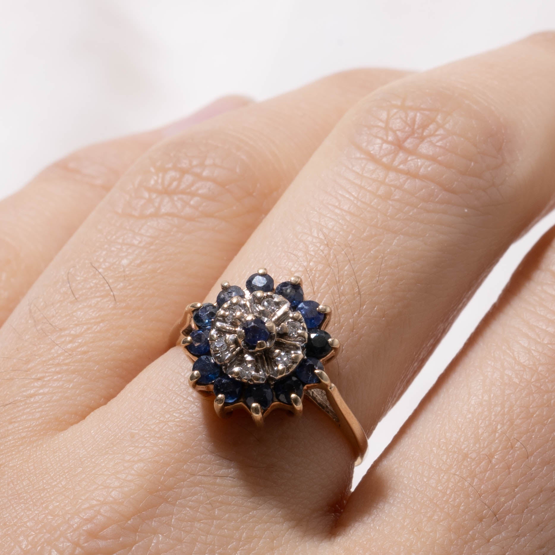10k Sapphire & Diamond Cluster Ring | 0.35ctw, 0.03ctw | SZ 6.75