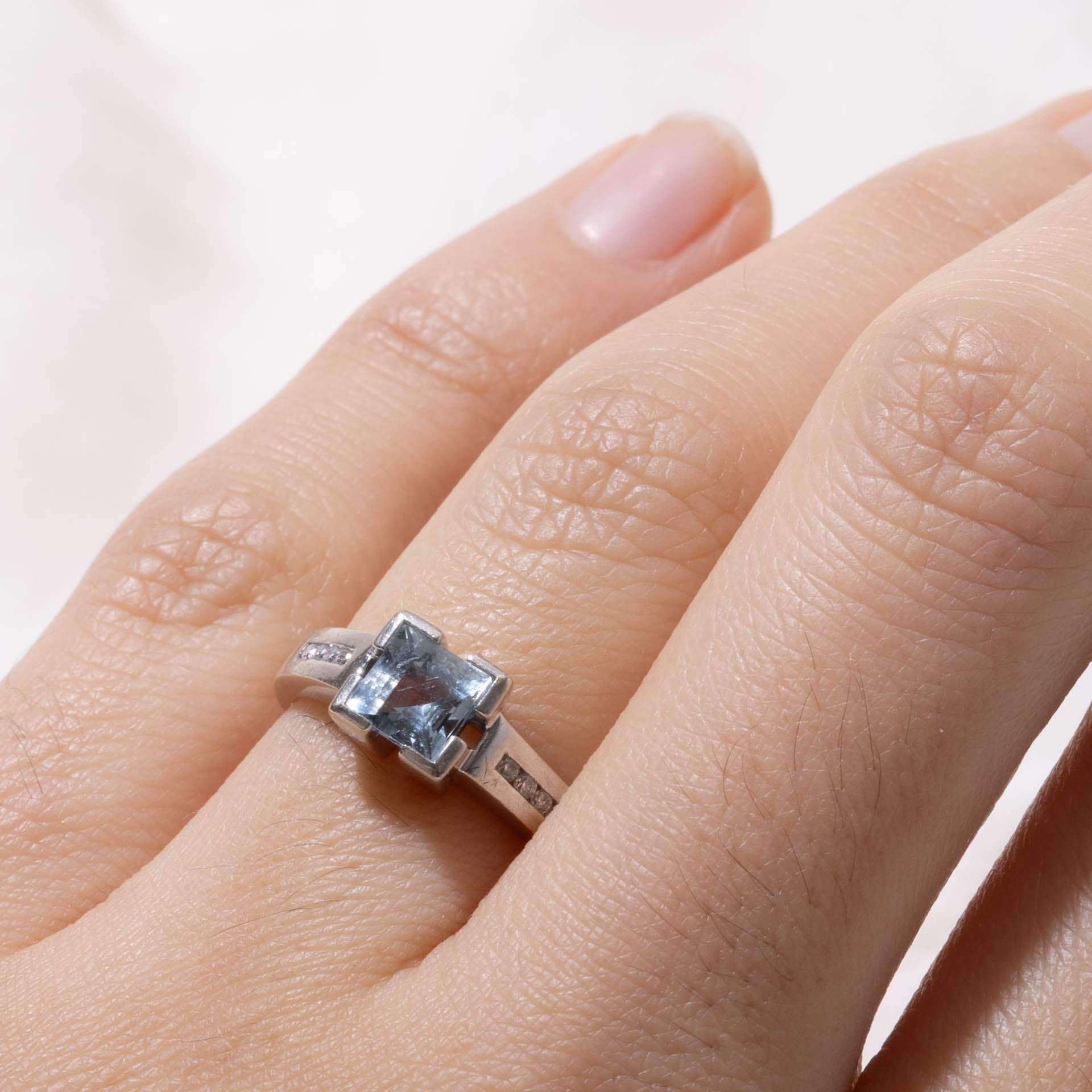 10k Square Cut Aquamarine & Diamond Ring | 0.55ct, 0.04ctw | SZ 5.5