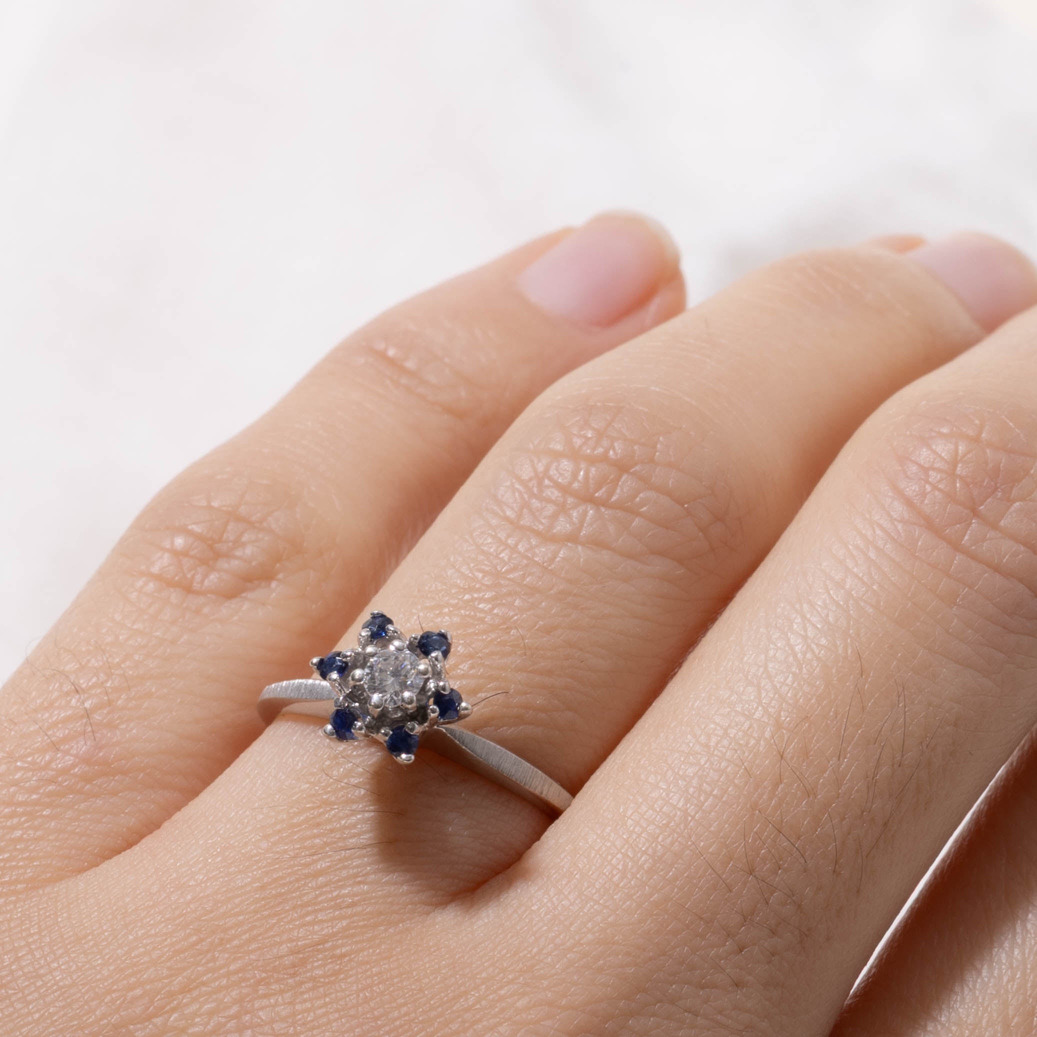 14k Diamond & Sapphire Petal Halo Ring | 0.12ctw, 0.12ct | SZ 6.75