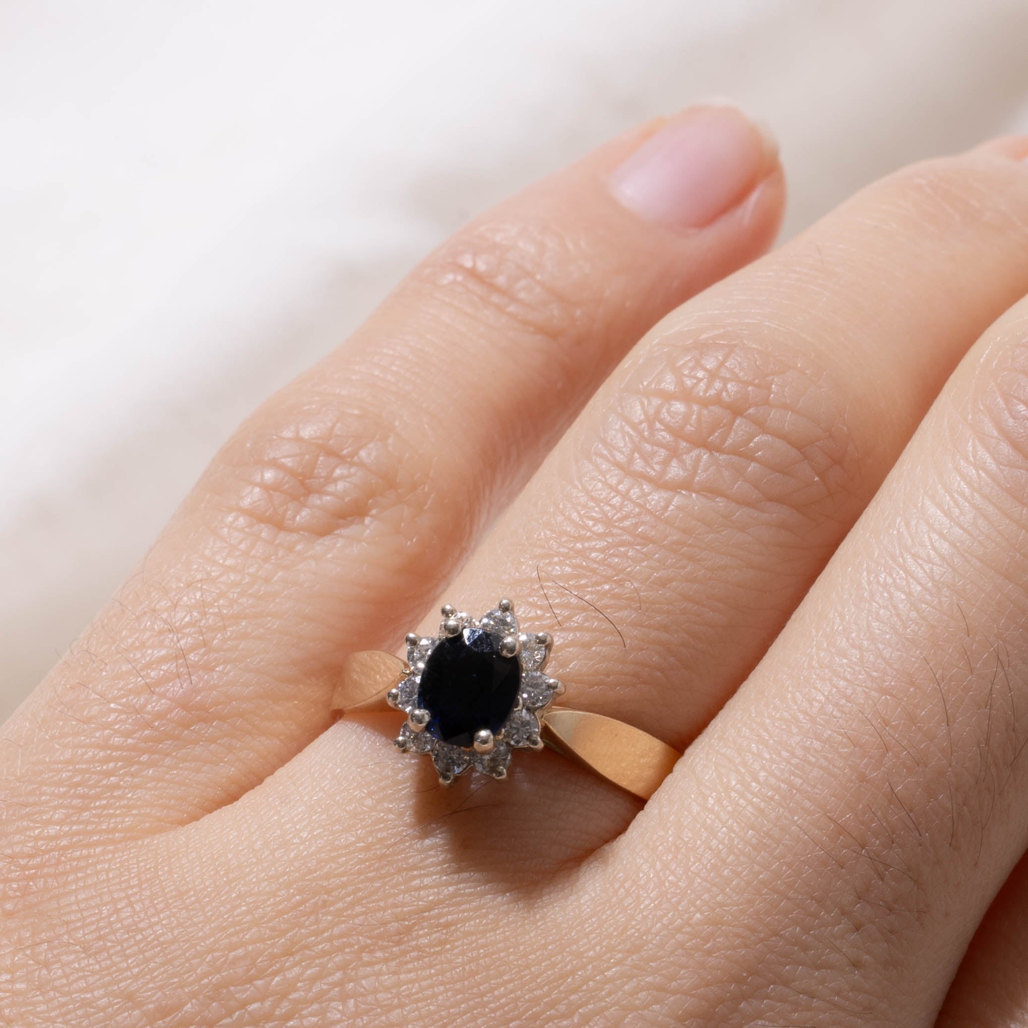 14k Sapphire & Diamond Petal Halo Ring | 0.70ct, 0.20ctw | SZ 7.75