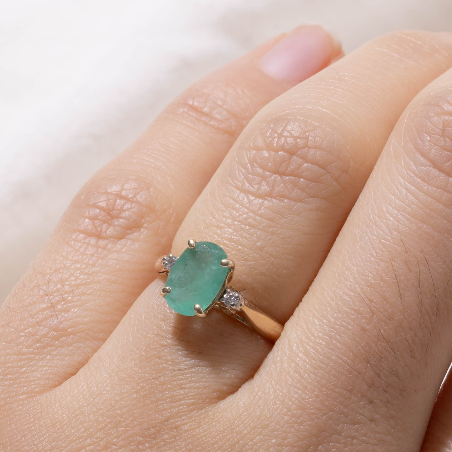 14k Oval Cut Emerald & Diamond Accented Ring | 0.90ct, 0.02ctw | SZ 4.25