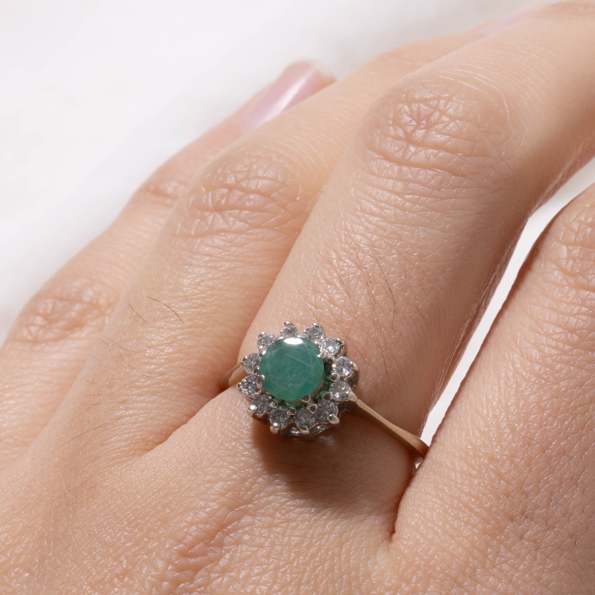 14k Emerald & Diamond Petal Halo Ring | 0.50ct, 0.24ctw | SZ 6.75